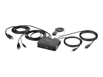 StarTech.com 2-Port Hybrid USB-C HDMI Cable KVM Switch 4K 60Hz Compact KVM with 6ft1.8m USB-AHDMIAudio & 4ft1.2m USB-C Integrated Host Cables Bus Powered - Remote Push ButtonHotkey Switching (C2-H46-UAC-CBL-KVM)