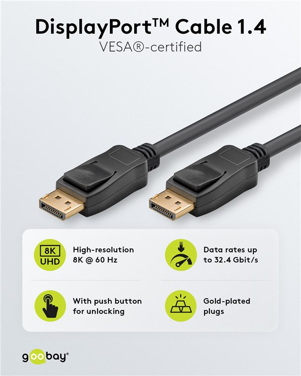 Goobay DisplayPort 1.4 Kabel schwarz 1 St. - Kabel - Digital/Display/Video, Ansicht 4