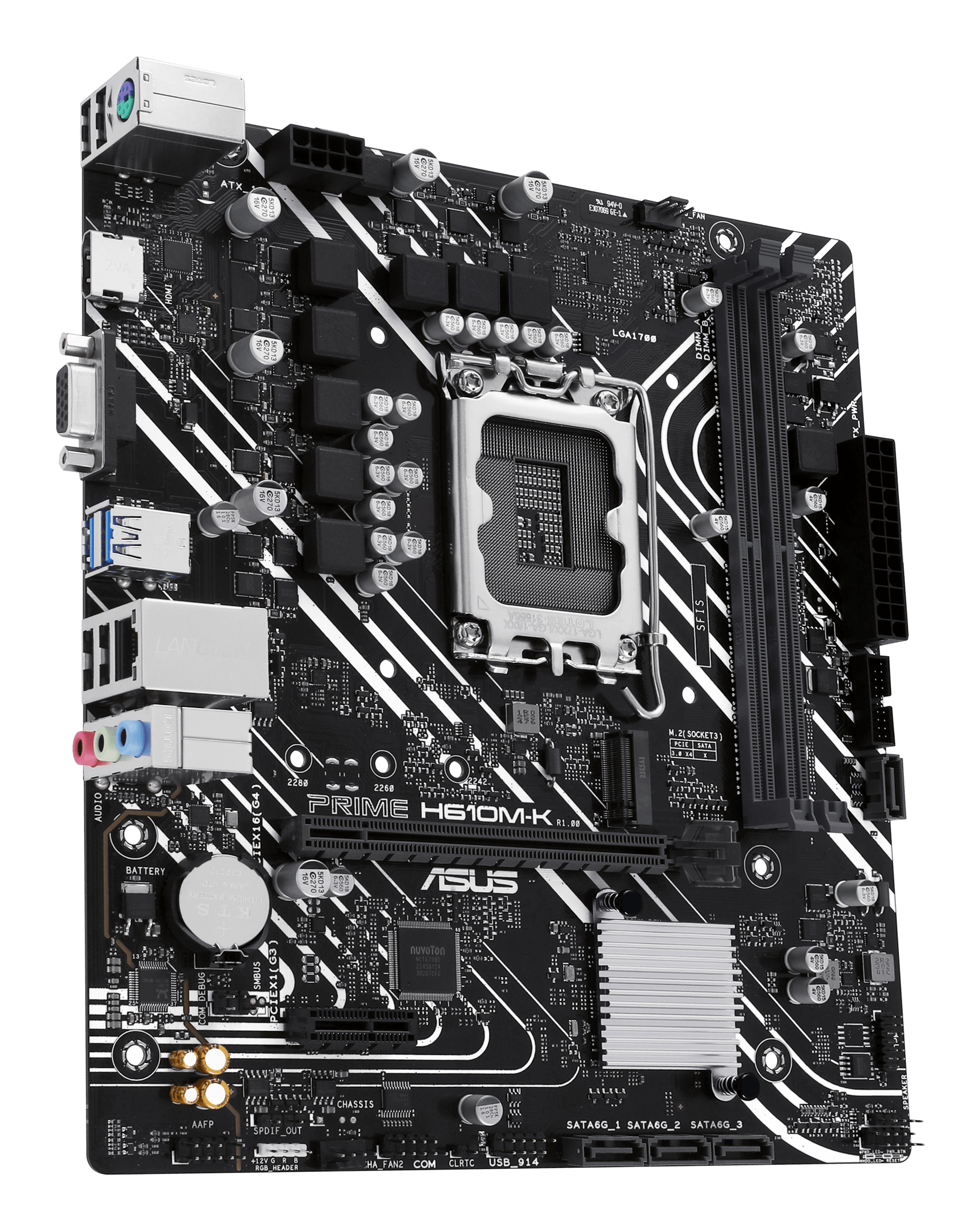 ASUS PRIME H610M-K - Motherboard - micro ATX - LGA1700-Sockel - H610 Chipsatz - USB 3.2 Gen 1 - Gigabit LAN, Ansicht 3