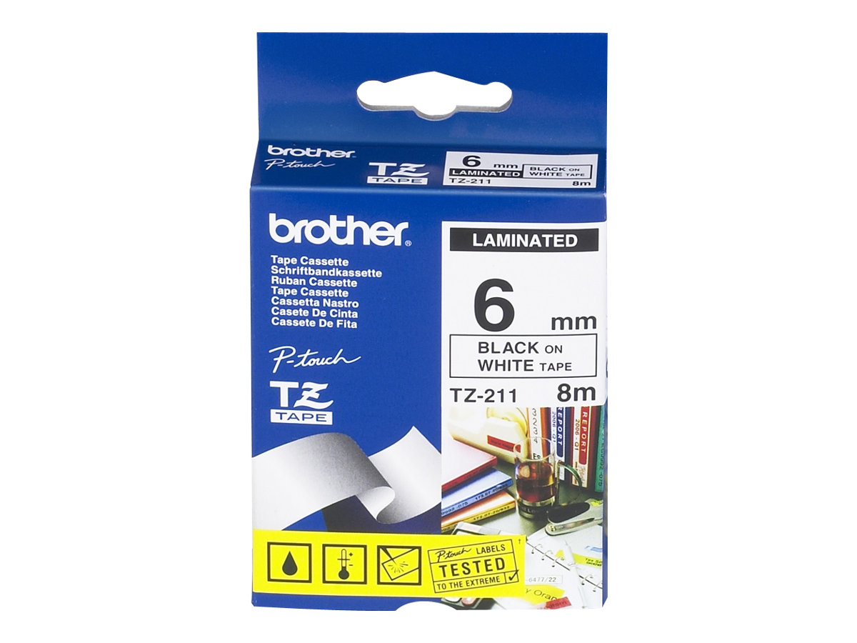 Brother TZ211 - Schwarz auf Weiß - Rolle (0,6 cm x 8 m), Ansicht 3