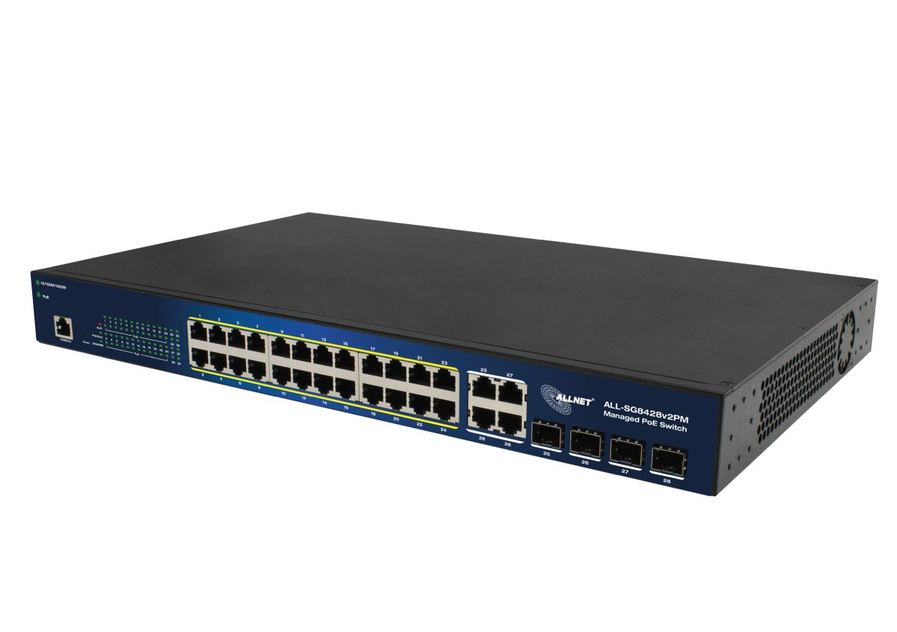ALLNET Switch smart managed Layer2• PoE Budget 370W• 24x at• 4x SFP• 19• - Switch - 56 Gbps, Ansicht 2