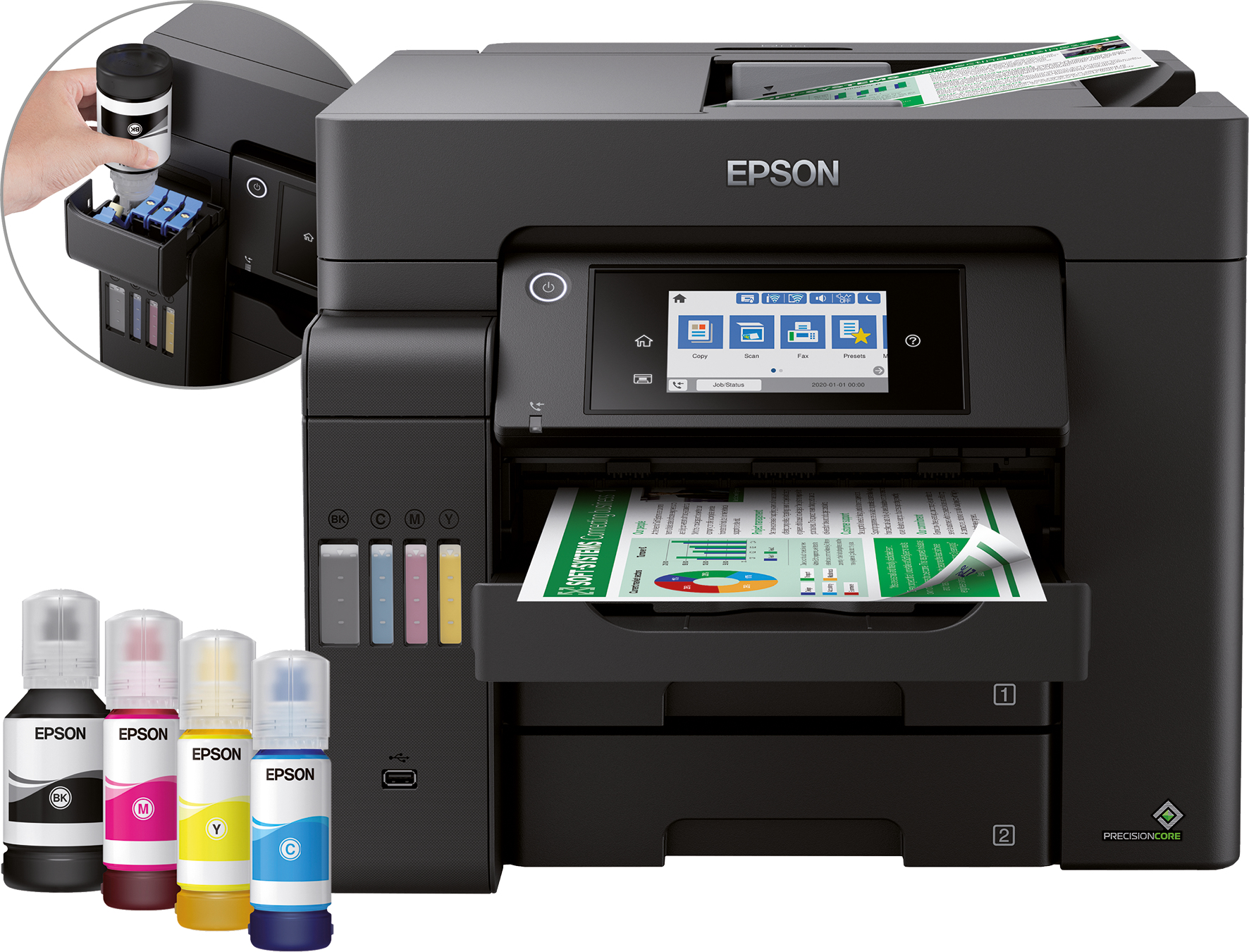 Epson EcoTank ET-5850, Tintenstrahl, Farbdruck, 4800 x 1200 DPI, A4, Direktdruck, Schwarz