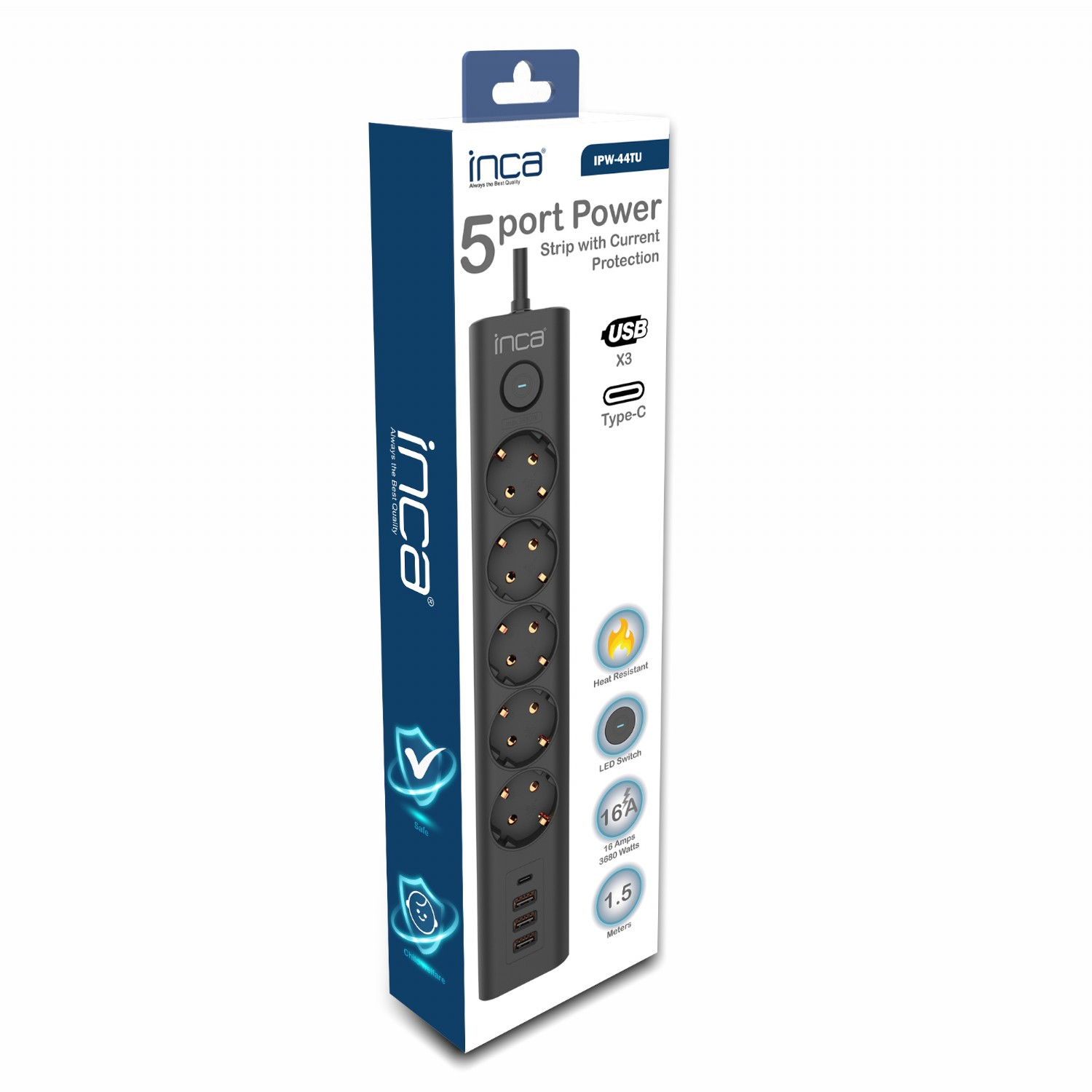 Cian Technology GmbH Steckdosenleiste IPW-44TU 5fach 3xUSB-A+1xUSB-C - Steckdosenleiste, Ansicht 4