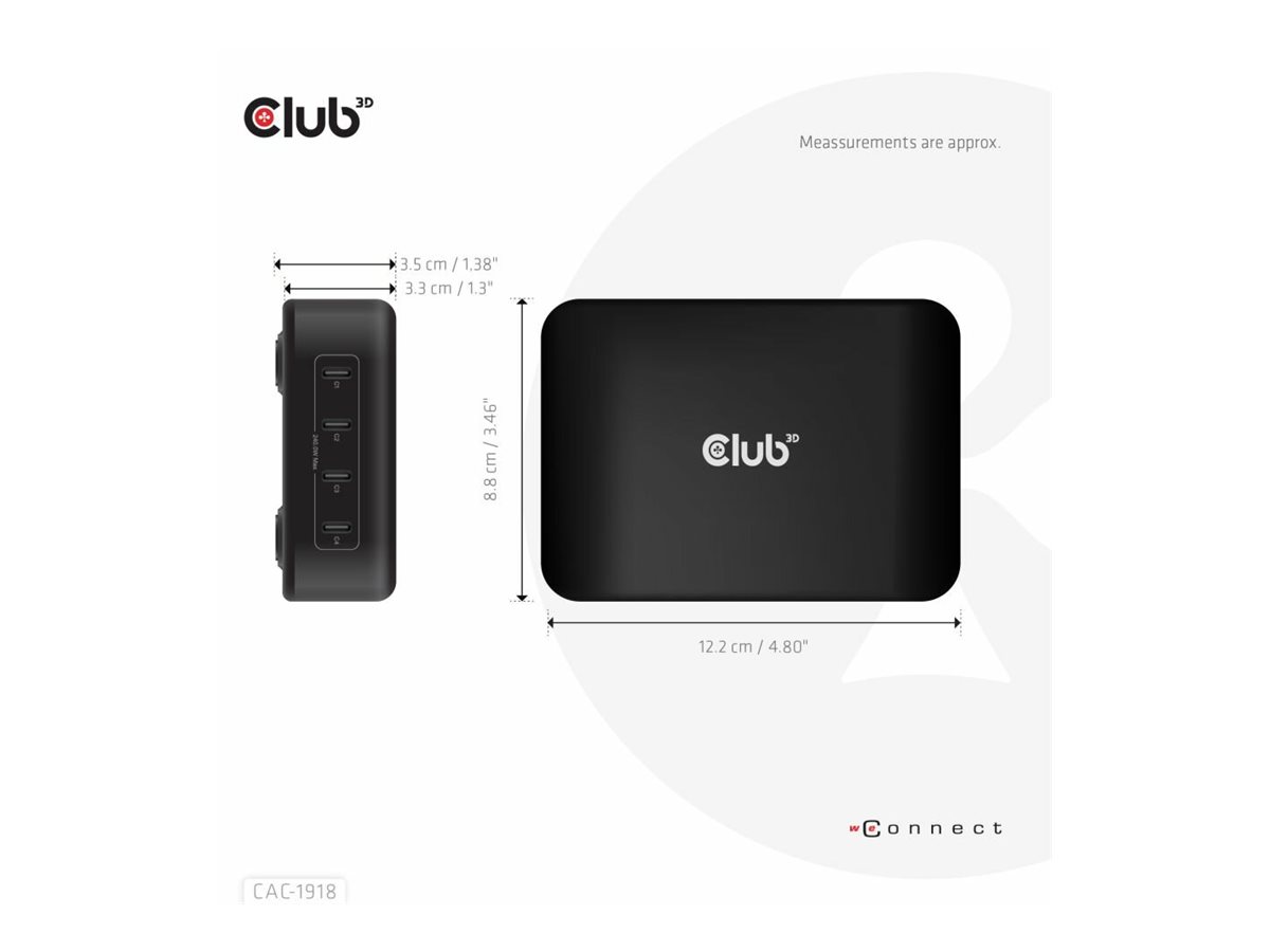 Club 3D Netzteil - GaN-Technologie - 240 Watt - PD 3.1/PPS - 4 Ausgabeanschlussstellen (24 pin USB-C), Ansicht 4