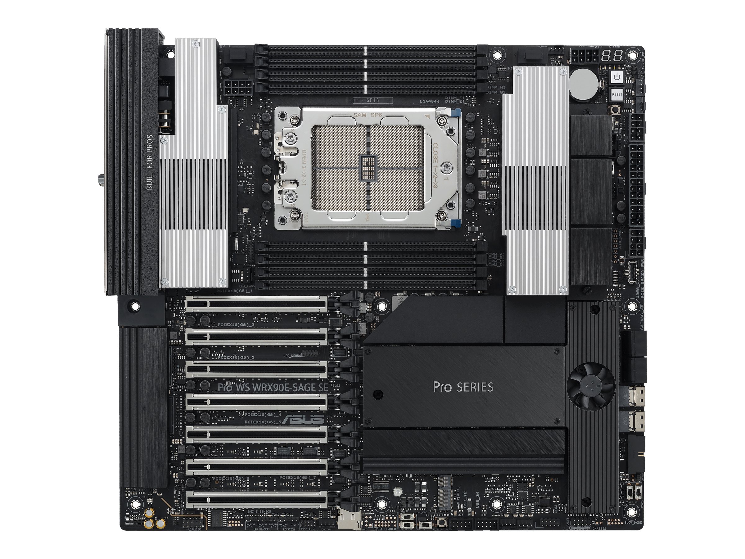ASUS PRO WS WRX90E-SAGE SE - Motherboard - SSI EEB AST2600 - Socket sTR5 - AMD WRX90 Chipsatz - USB 3.2 Gen 1, USB-C 3.2 Gen 2x2, USB4 - Gigabit LAN - Onboard-Grafik (CPU erforderlich)