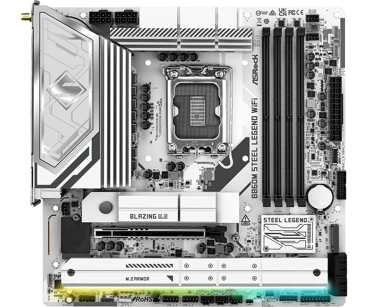 ASRock B860M STEEL LEGEND WIFI - Motherboard - micro ATX - LGA1851-Sockel - B860 Chipsatz, Ansicht 2