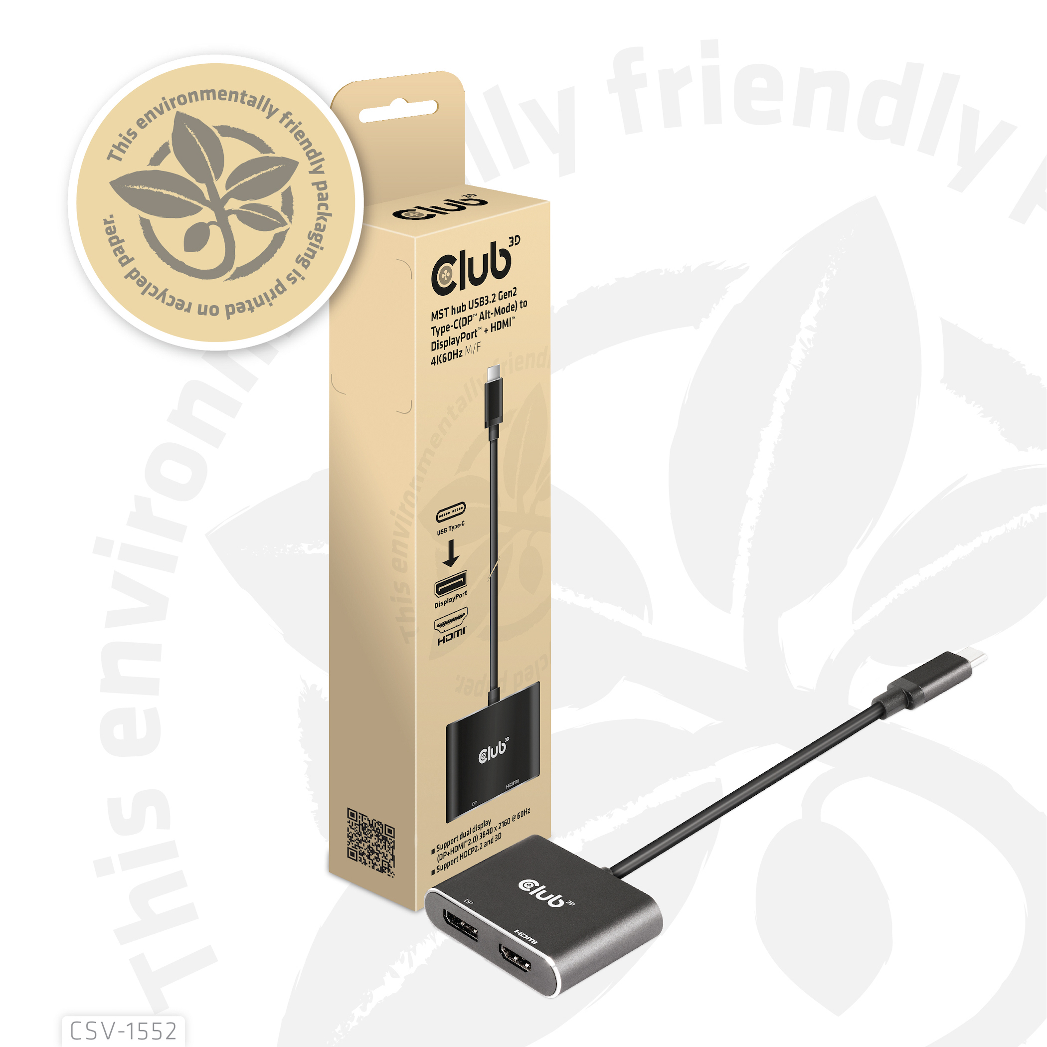 Club 3D Videoadapter - 24 pin USB-C (M) zu HDMI, DisplayPort (W), Ansicht 3