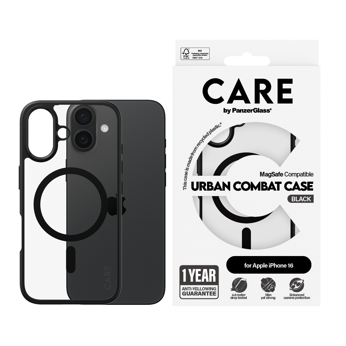 PanzerGlass CARE Urban Combat - iPhone 16 Case - kompatibel mit MagSafe - Thermoplastisches Polyurethan (TPU) - Schwarz, Ansicht 2
