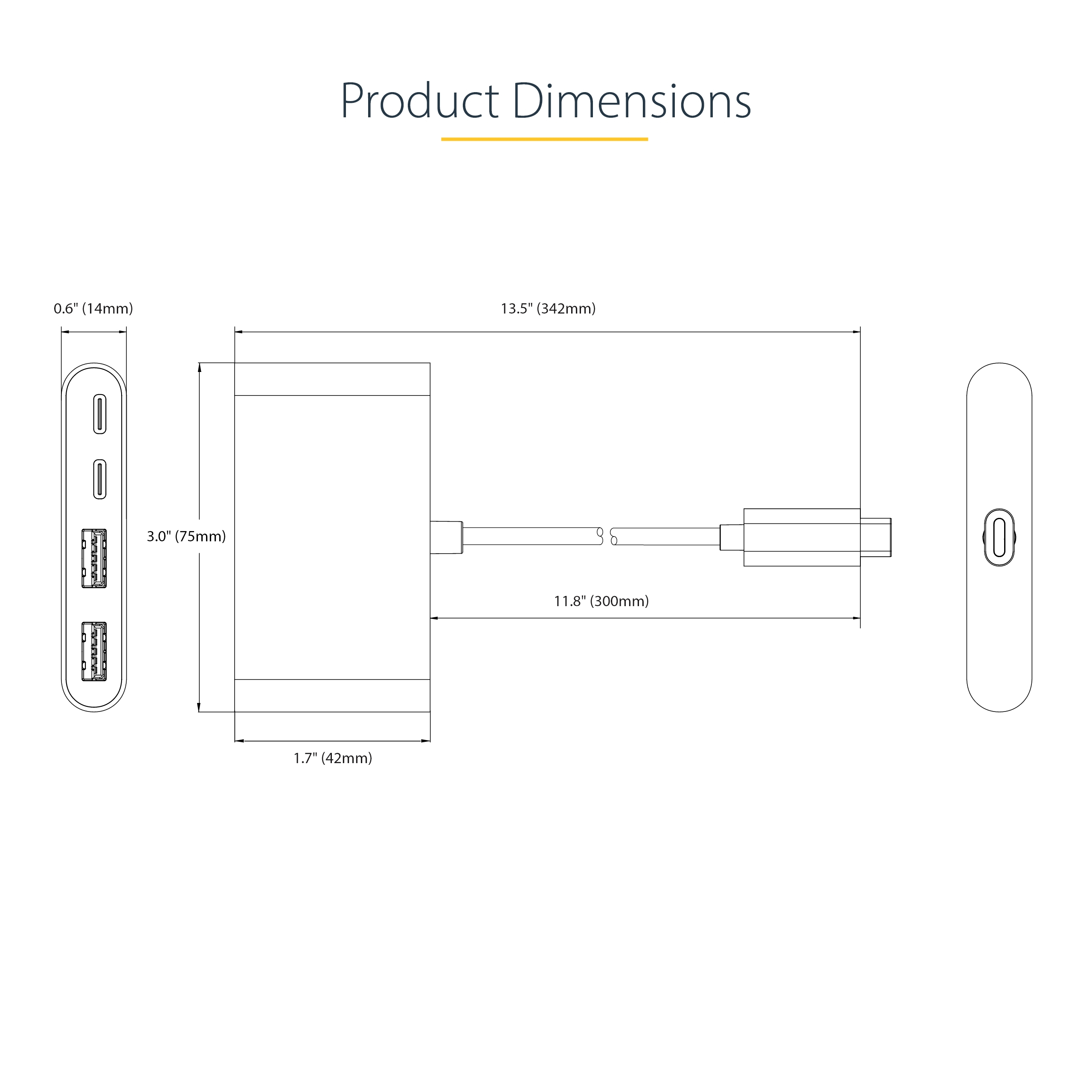 StarTech.com 4-Port USB-C Hub with 100W Power Delivery Pass-Through Charging, 2x USB-A + 2x USB-C, 5Gbps, Ansicht 2