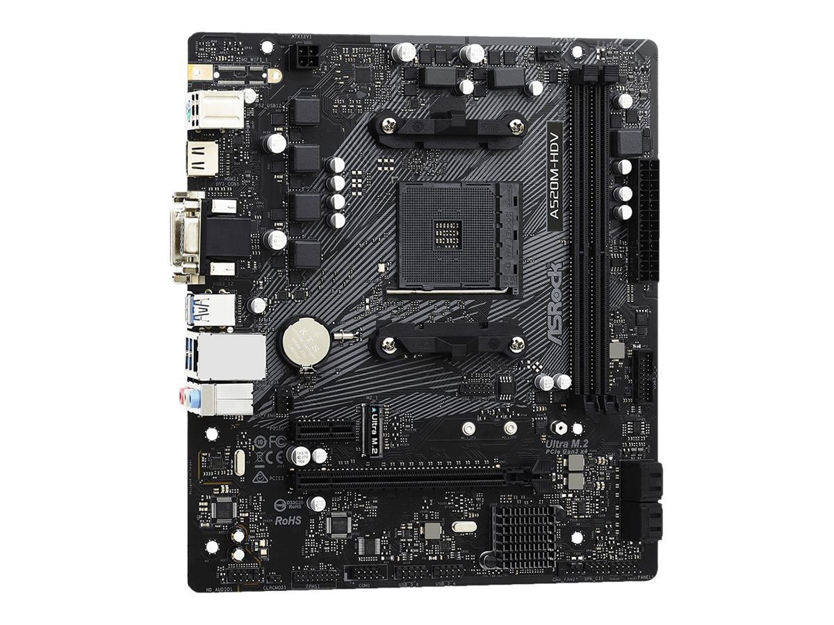 ASRock A520M-HDV - Motherboard - micro ATX - Socket AM4 - AMD A520 Chipsatz - USB 3.2 Gen 1 - Gigabit LAN - Onboard, Ansicht 3