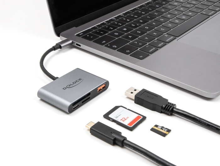 Delock USB-C Card Reader für SD und Micro Speicherkarten+ USB 10 Gbps Typ-A Port, Ansicht 2
