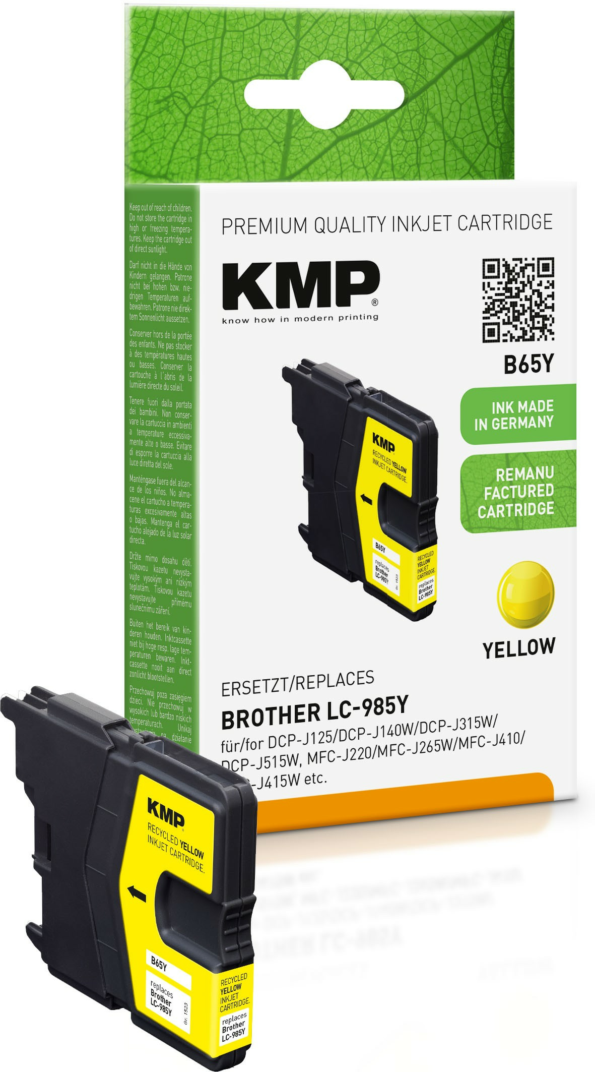 KMP B65Y - 4.4 ml - Gelb - kompatibel - wiederaufbereitet - Tintenpatrone (Alternative zu: Brother LC985Y), Ansicht 3
