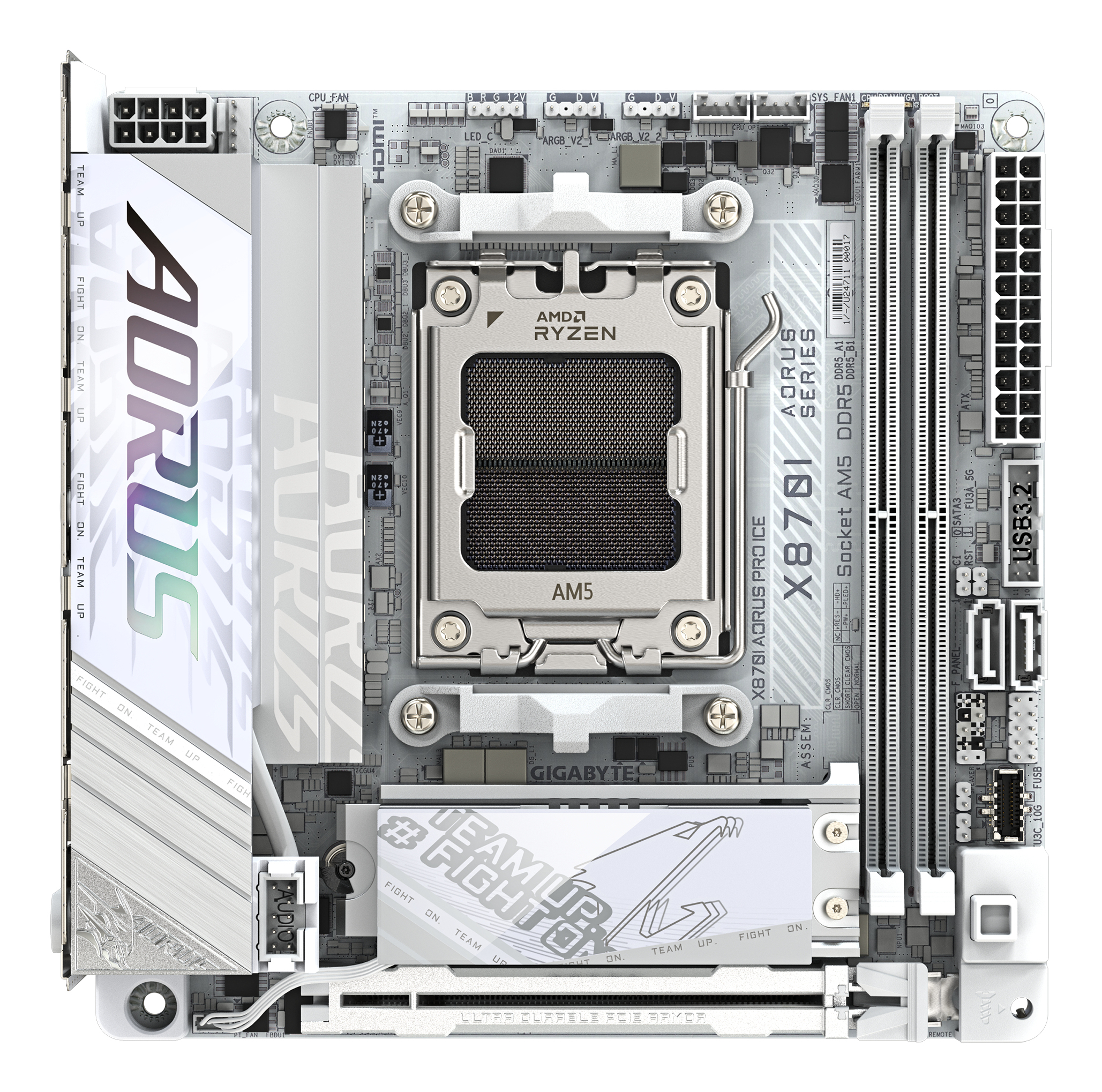 Gigabyte AORUS X870I PRO ICE - Motherboard - Mini-ITX - Socket AM5 - AMD X870 Chipsatz - USB4, USB-C 3.2 Gen2, Ansicht 2