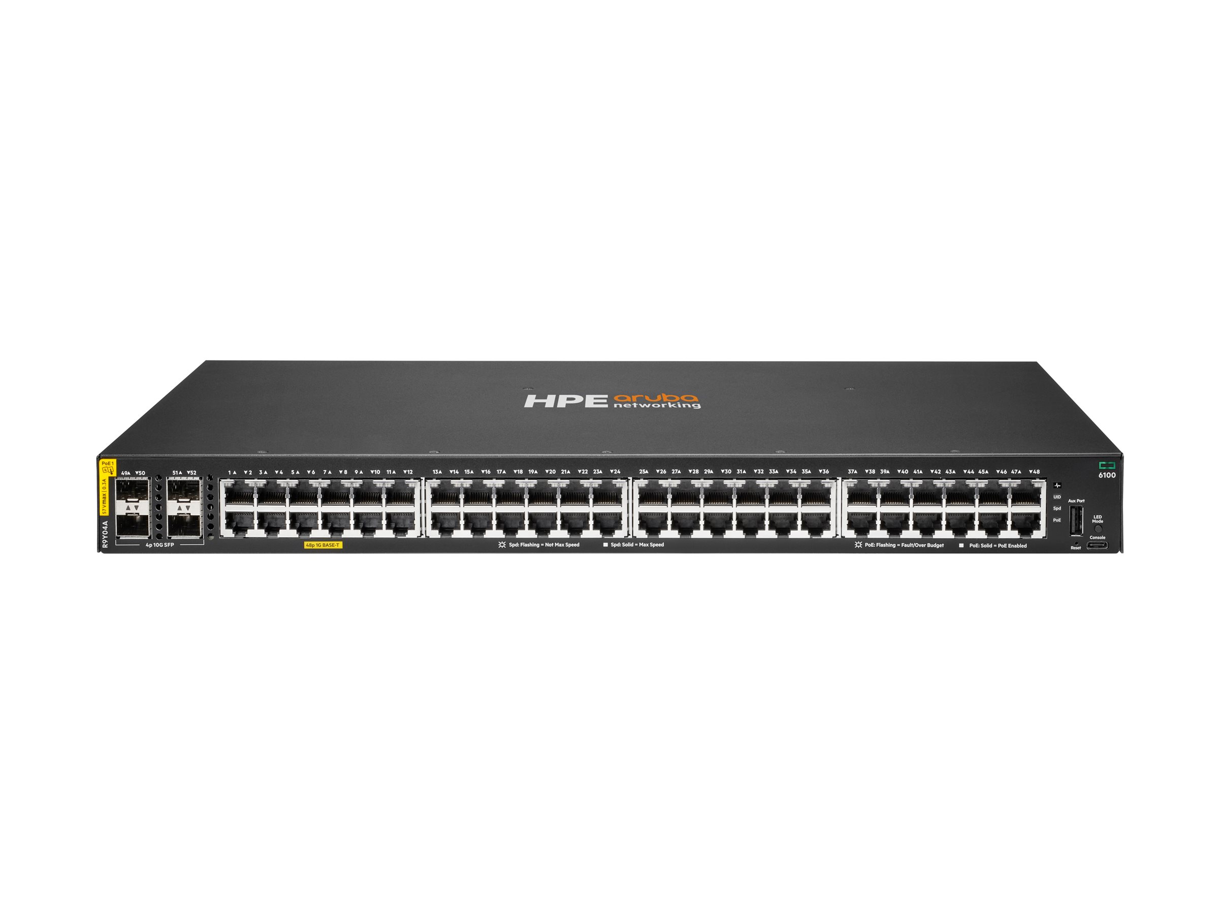 HPE Aruba Networking CX 6100 48G Class4 PoE 4SFP+ 740W Switch - Switch - L3 - managed - 48 x 10/100/1000 (PoE+), Ansicht 3