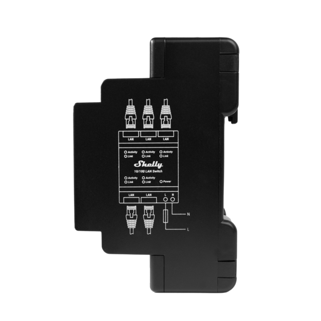 Shelly · Hutschiene·LAN Switch· 5 Ports· 10/100 Mbit - Switch - 0,1 Gbps, Ansicht 2