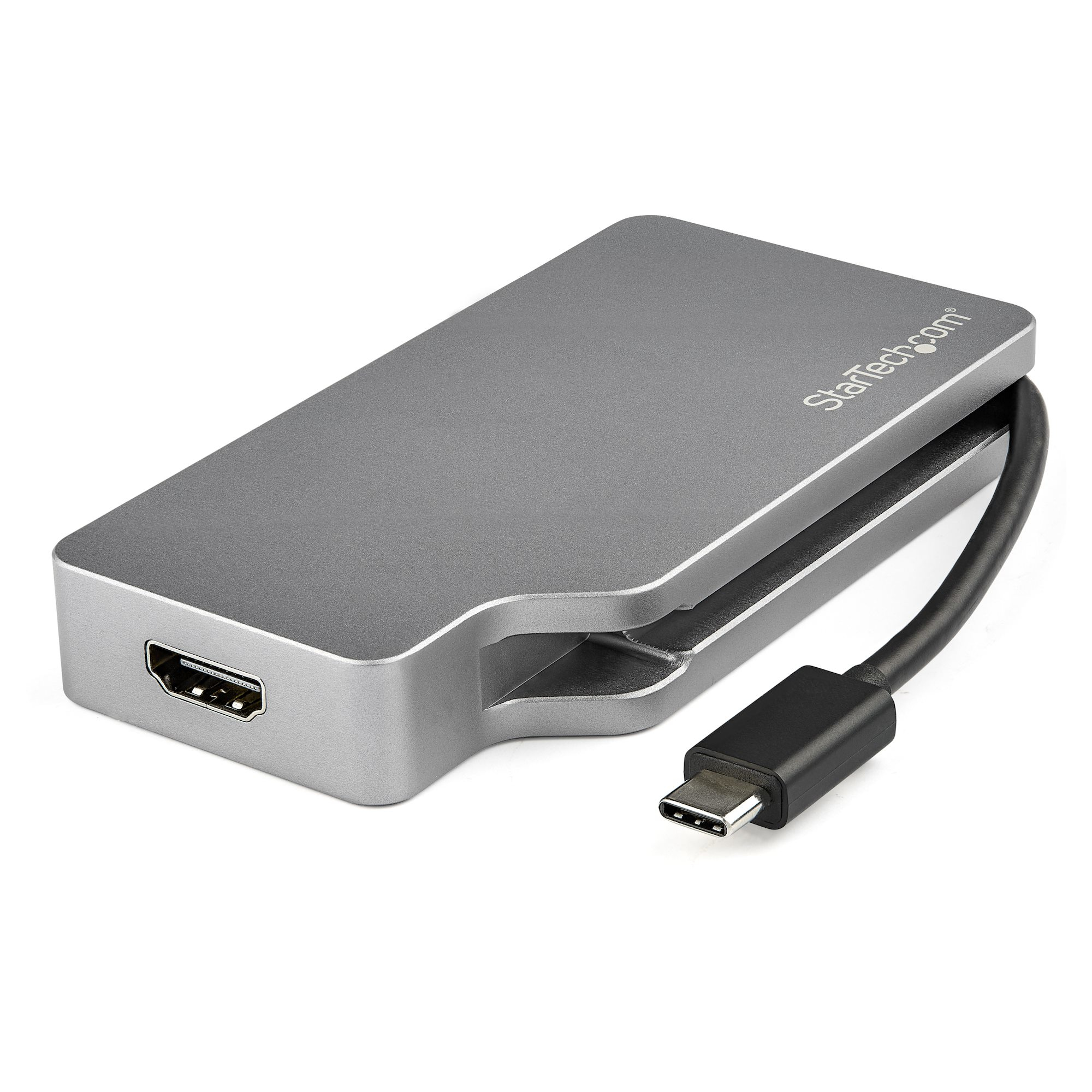 StarTech.com USB-C Multiport Adapter - 4-in-1 - Aluminium - 4K 60Hz - Space Gray / Schiefergrau, USB Typ-C, DVI-Ausgang, HDMI-Ausgang, 1, VGA-Ausgang (D-Sub), 4096 x 2160 Pixel