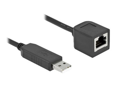 Delock Serielles Anschlusskabel mit FTDI Chipsatz, USB 2.0 Typ-A Stecker zu RS-232 RJ45 Buchse 25 cm schwarz