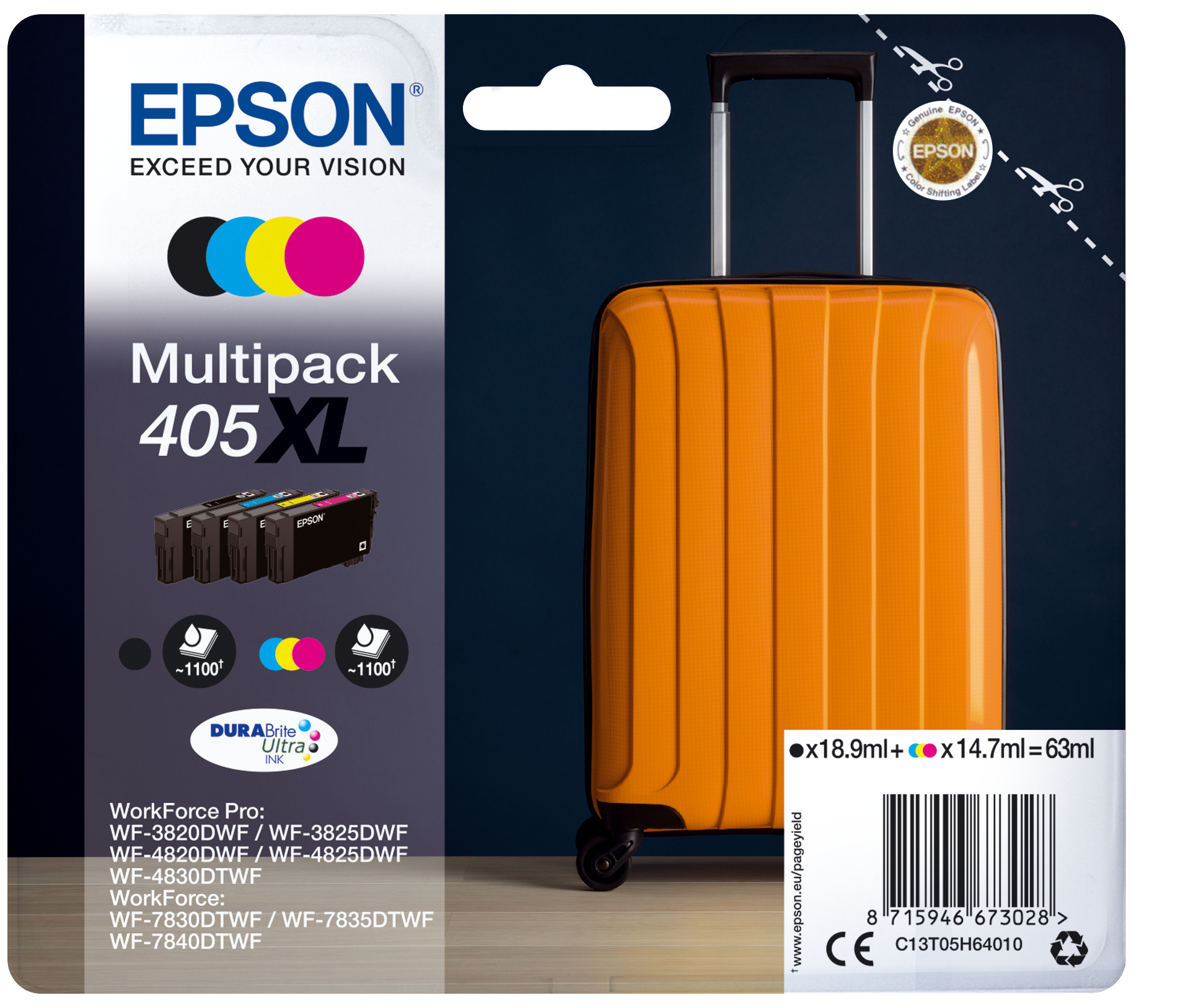 Epson Multipack 4-colours 405XL DURABrite Ultra Ink - Hohe (XL-) Ausbeute - Tinte auf Pigmentbasis - Tinte auf Pigmentbasis - 18,9 ml - 14,7 ml - 1 Stück(e)