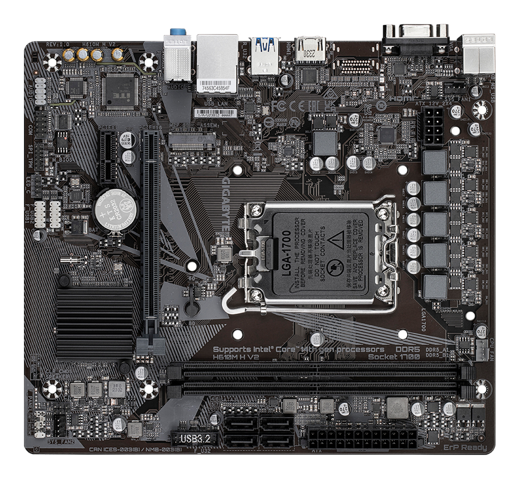 Gigabyte H610M H V2 - 1.0 - Motherboard - micro ATX - LGA1700-Sockel - H610 Chipsatz - USB 3.2 Gen 1 - Gigabit LAN, Ansicht 3