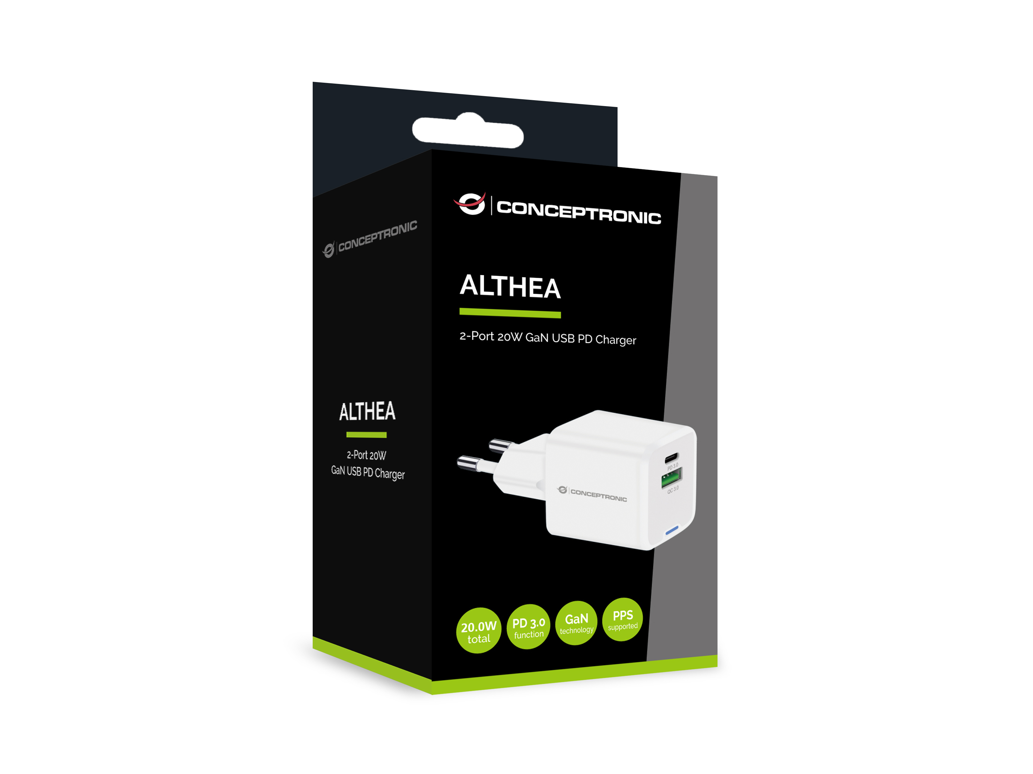 Conceptronic Ladegerät 2Port 20W 1xUSB-C 1xUSB-A 1.5m ws, Ansicht 4