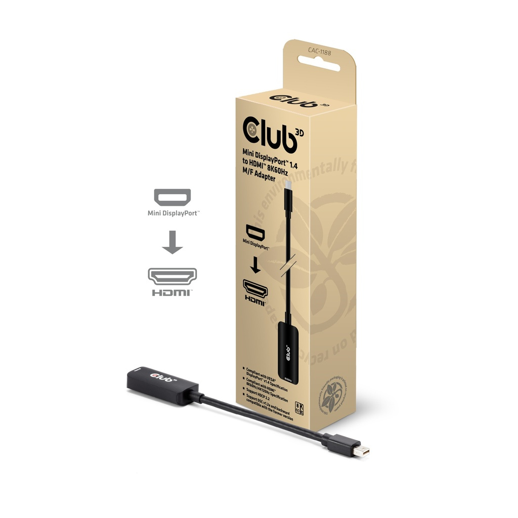 Club 3D CAC-1188 - Adapterkabel - Mini DisplayPort männlich zu HDMI weiblich - 9 cm - unterstützt 8K 60 Hz (7680 x 4320), Ansicht 2