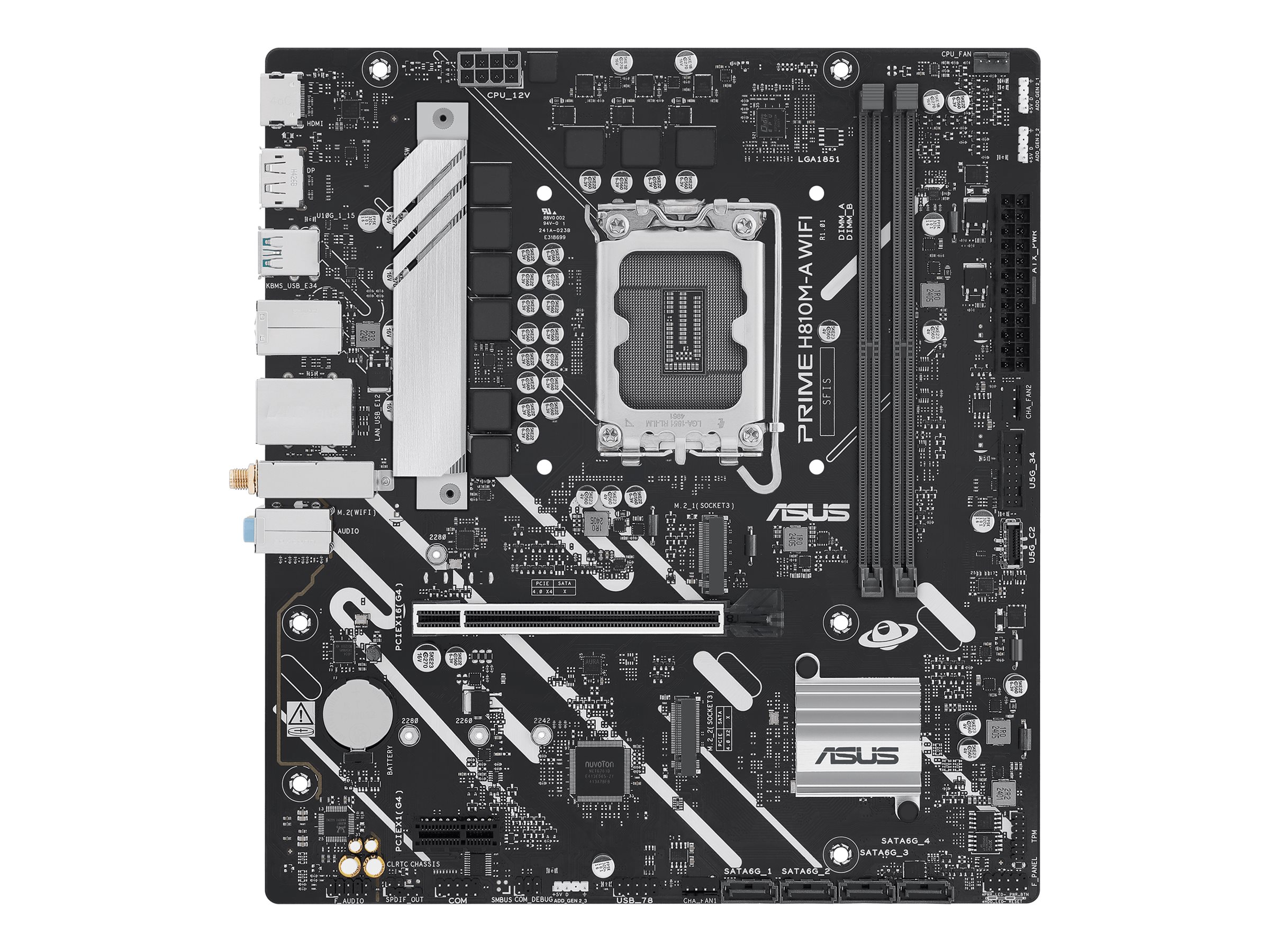 ASUS PRIME H810M-A WIFI - Motherboard - micro ATX - LGA1851 Sockel - H810 Chipsatz - USB-C 3.2 Gen 1, USB 3.2 Gen 2, USB 3.2 Gen 1 - Gigabit LAN, Wi-Fi 6, Bluetooth - Onboard-Grafik (CPU erforderlich)