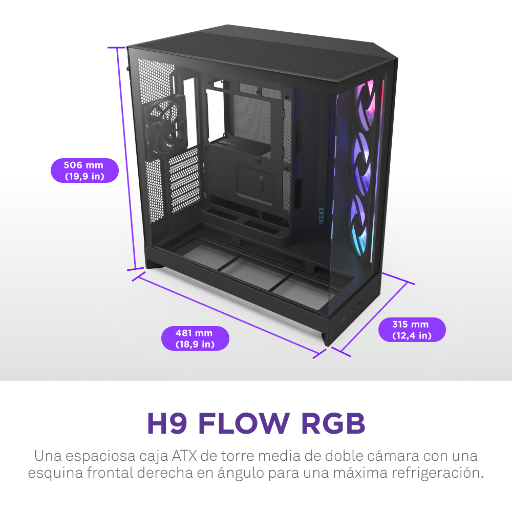 NZXT H9 Flow Rgb schwarz matt Tempered Glass x 2 - Gehäuse - ATX - Midi/Minitower - ATX, Ansicht 4