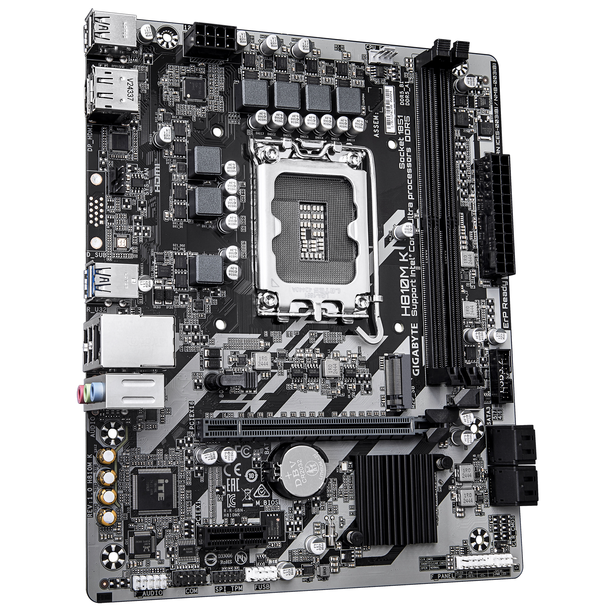 Gigabyte H810M K - Motherboard - micro ATX - LGA1851-Sockel - H810 Chipsatz - USB 3.2 Gen 1 - Gb LAN - Onboard-Grafik, Ansicht 3