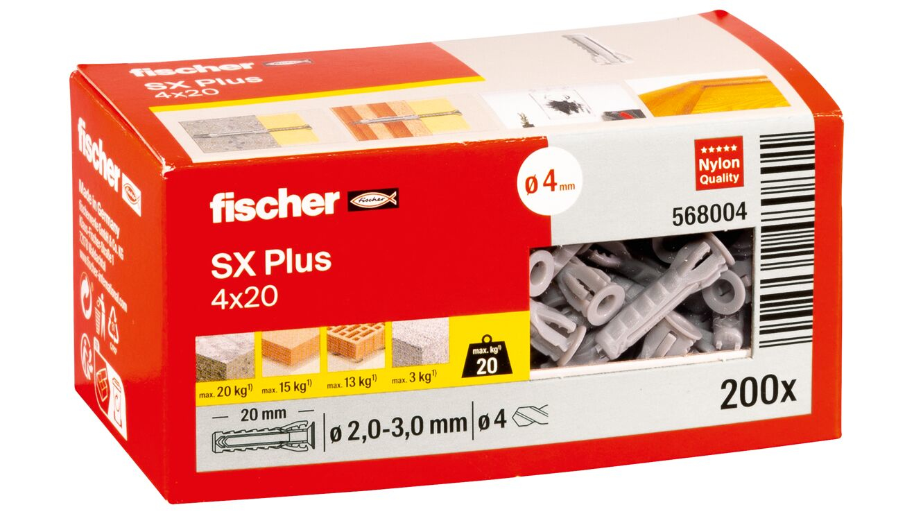 fischer 568004 - Spreizdübel - Autoklaven-Porenbeton - Mauerziegel - Beton - Gipsfaserplatten... - Nylon - Grau - 4 mm, Ansicht 2