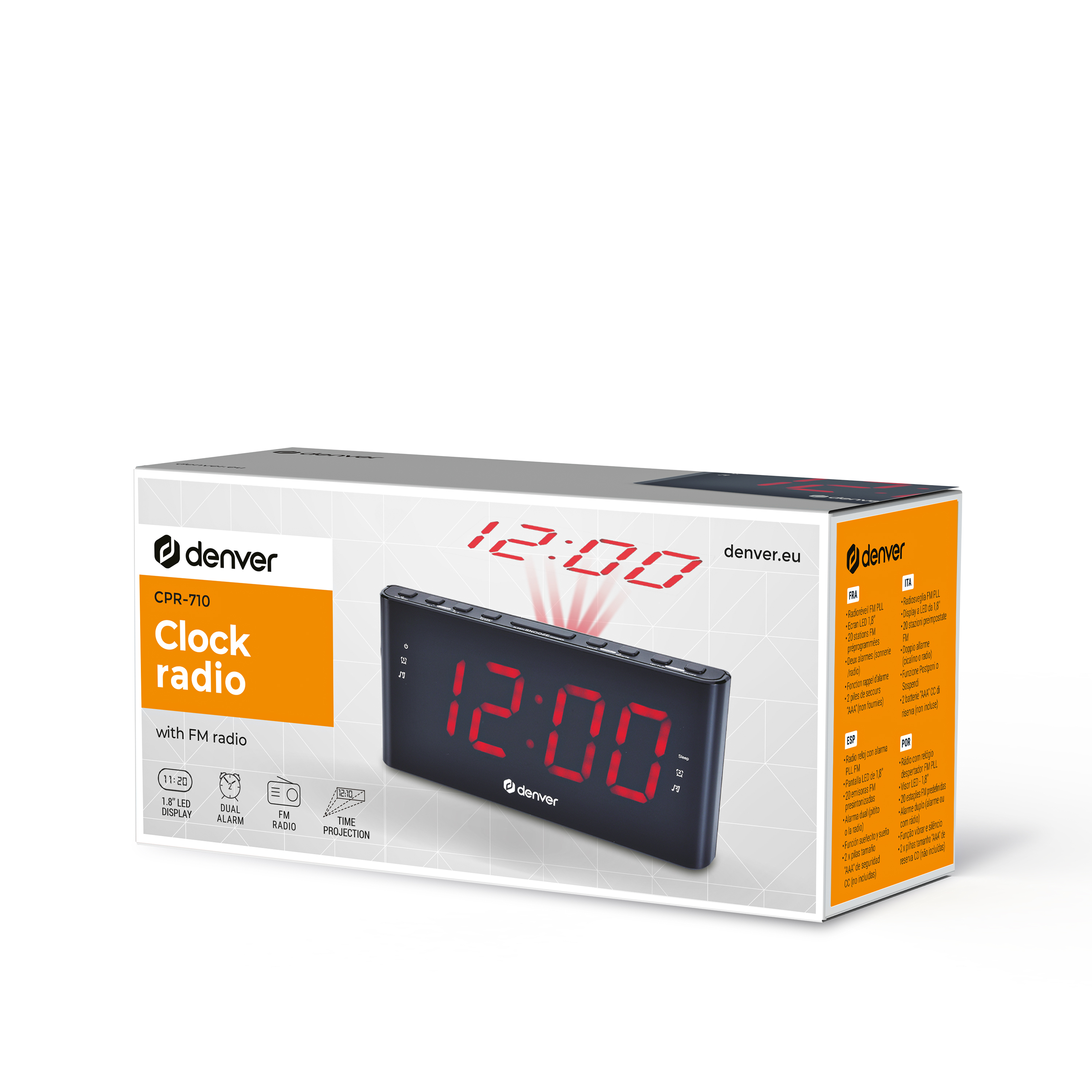 Inter Sales Denver CPR-710 - Digitaler Wecker - Rechteck - Schwarz - PLL - Radio/Summer - Zeit, Ansicht 2