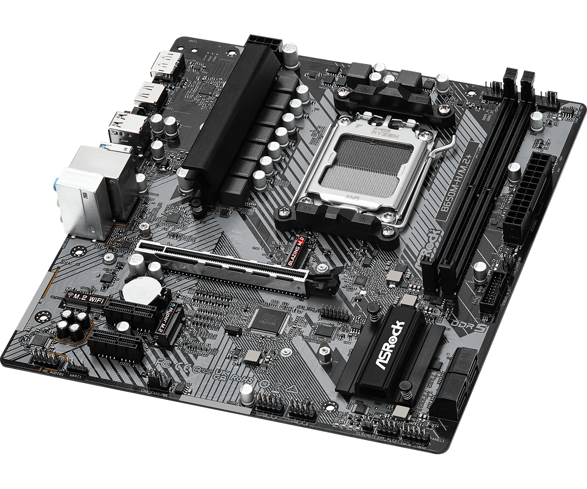 ASRock B650M-H/M.2+ - Motherboard - micro ATX - Socket AM5 - AMD B650 Chipsatz - USB 3.2 Gen 1, USB-C 3.2 Gen 1, Ansicht 3