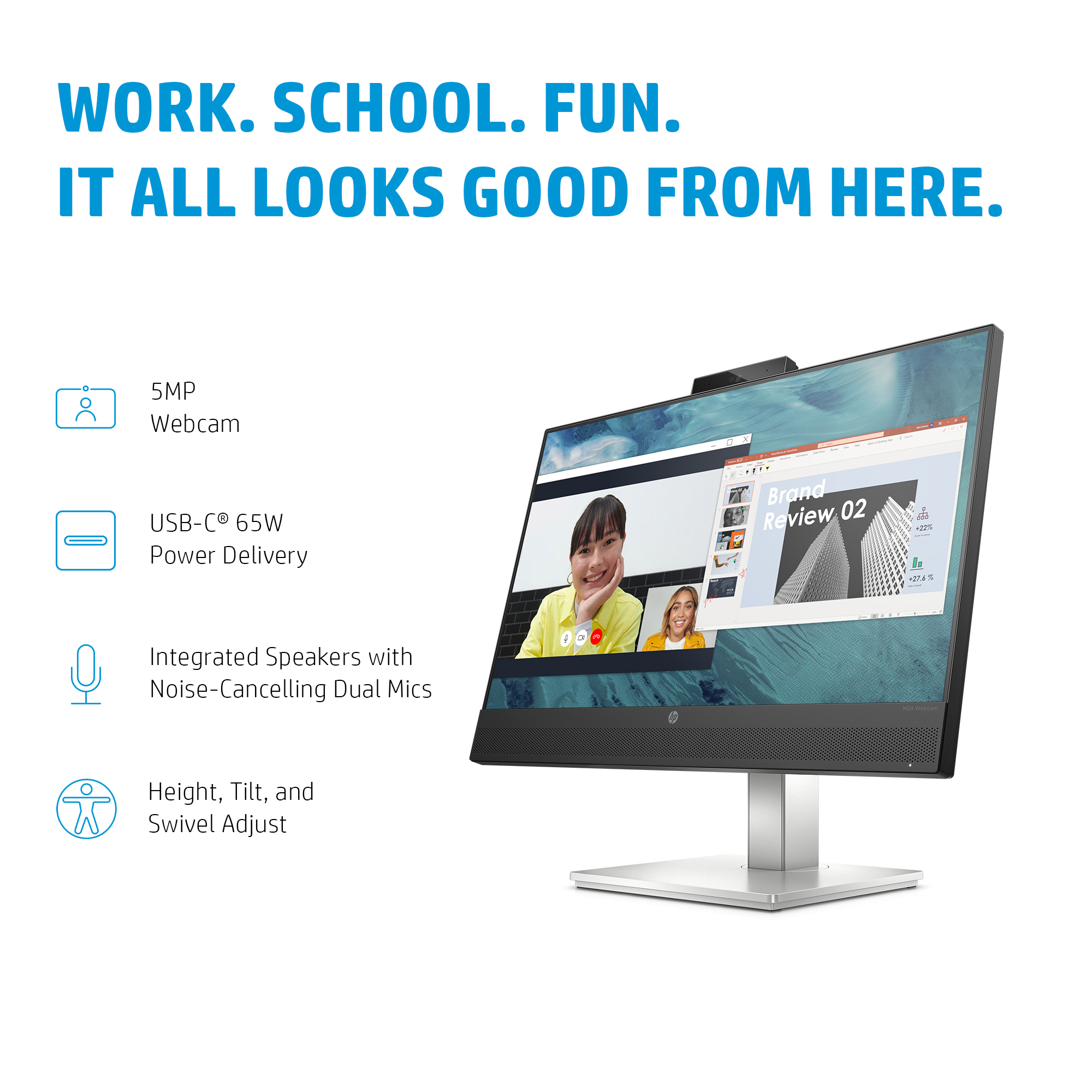 HP E24m G4, 60,5 cm (23.8), 1920 x 1080 Pixel, Full HD, 5 ms, Schwarz, Silber, Ansicht 2