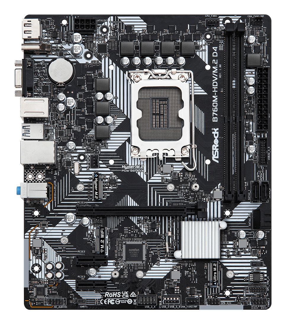 ASRock B760M-HDV/M.2 D4 - Motherboard - micro ATX - LGA1700-Sockel - B760 Chipsatz, Ansicht 4