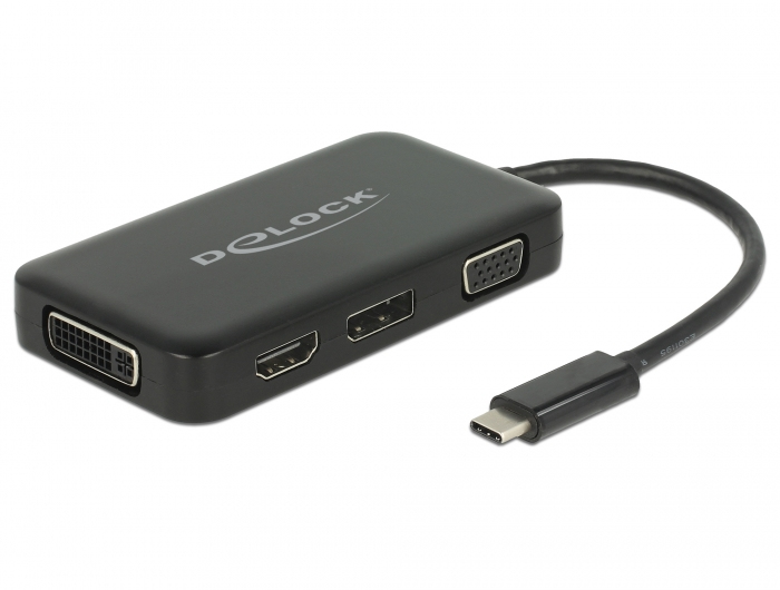 Delock 63929, USB 2.0 Type-C, Schwarz, DVI-I, DisplayPort, HDMI, VGA, China, USB, 1,5 W