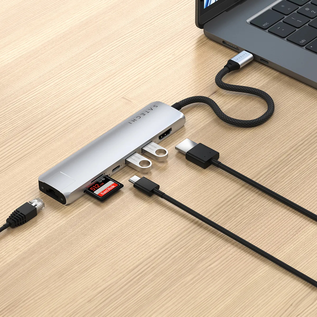 Satechi USB-C 7-in-1 Slim Multi Port Adapter Ethernet Silver, Ansicht 2