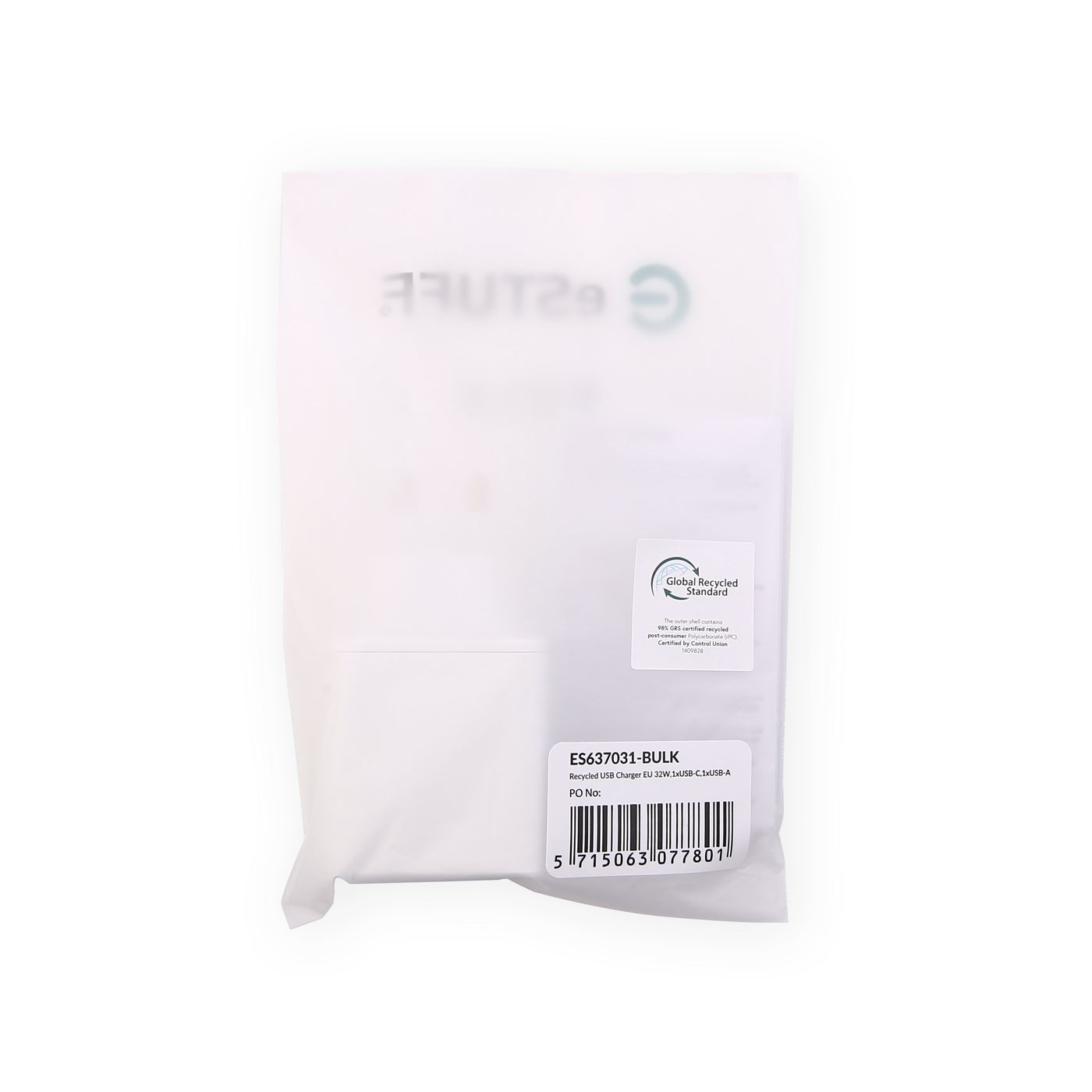 eSTUFF INFINITE - Netzteil - 100 % recycelter Kunststoff - 32 Watt - 3 A - 2 Ausgänge (USB Typ A, 24 pin USB-C), Ansicht 4