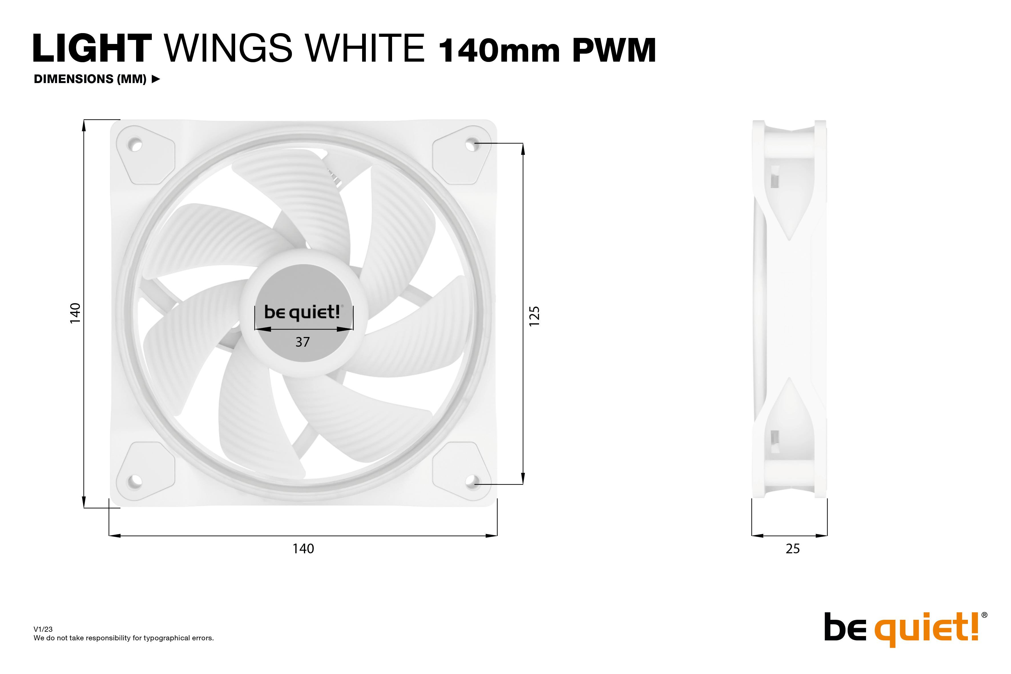Be Quiet! Lüfter 140*140*25 Light Wings White PWM 3x, Ansicht 3