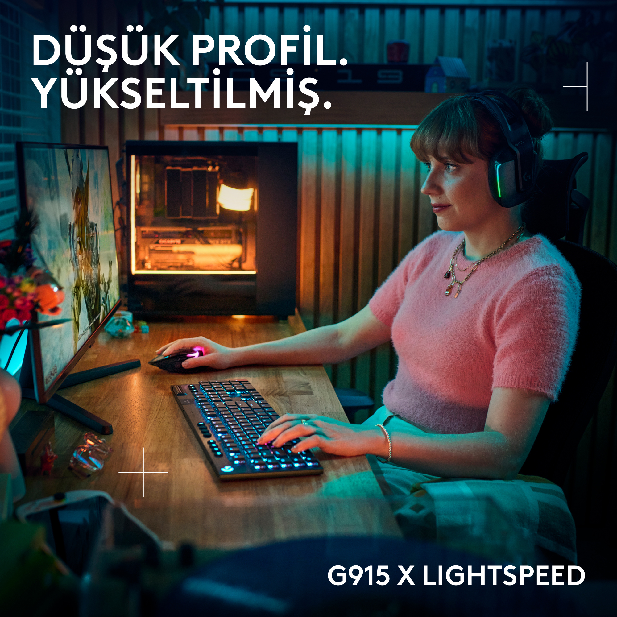 Logitech G G915 X - Tastatur - LIGHTSPEED - kabellos - Bluetooth - USB - GLT - Schwarz - TL: US, QWERTY, Ansicht 4