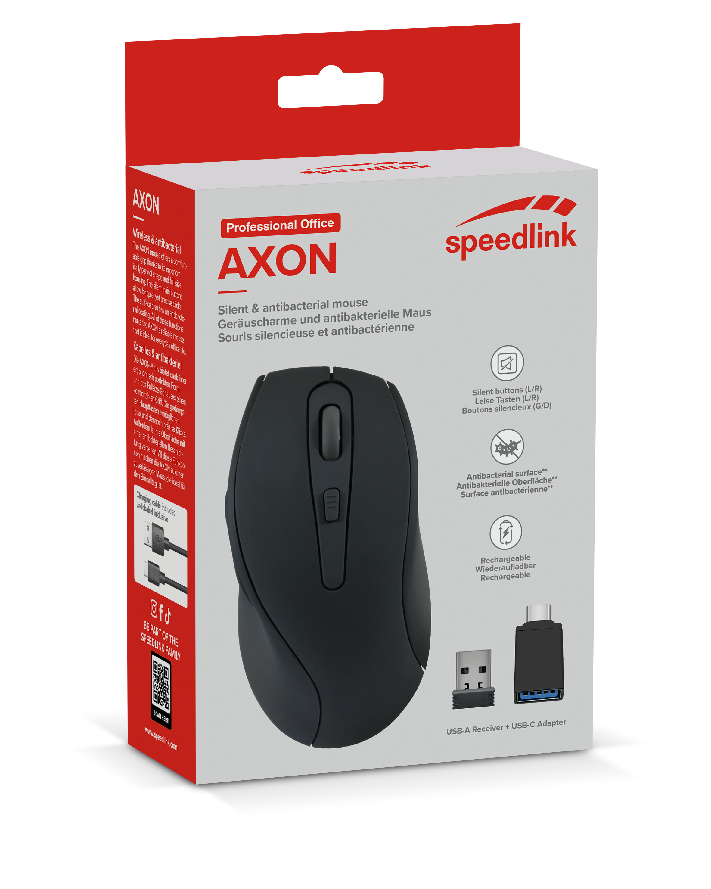SPEEDLINK Maus AXON Leise & Antibakteriell mit Akku sw retail - Maus - 1.600 dpi, Ansicht 2