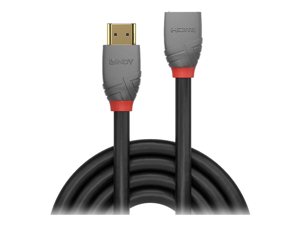Lindy Anthra Line - HDMI-Verlängerungskabel mit Ethernet - HDMI männlich zu HDMI weiblich - 3 m - Dreifachisolierung - Schwarz