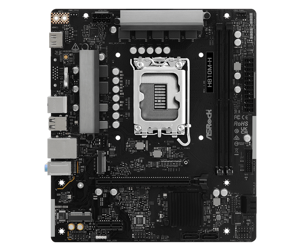ASRock H810M-H Dimms 4STATA3 USB3.2 GB-LAN - DDR5 - Intel Sockel 1851 (Core Ultra 100&200) - Micro/Mini/Flex-ATX, Ansicht 2