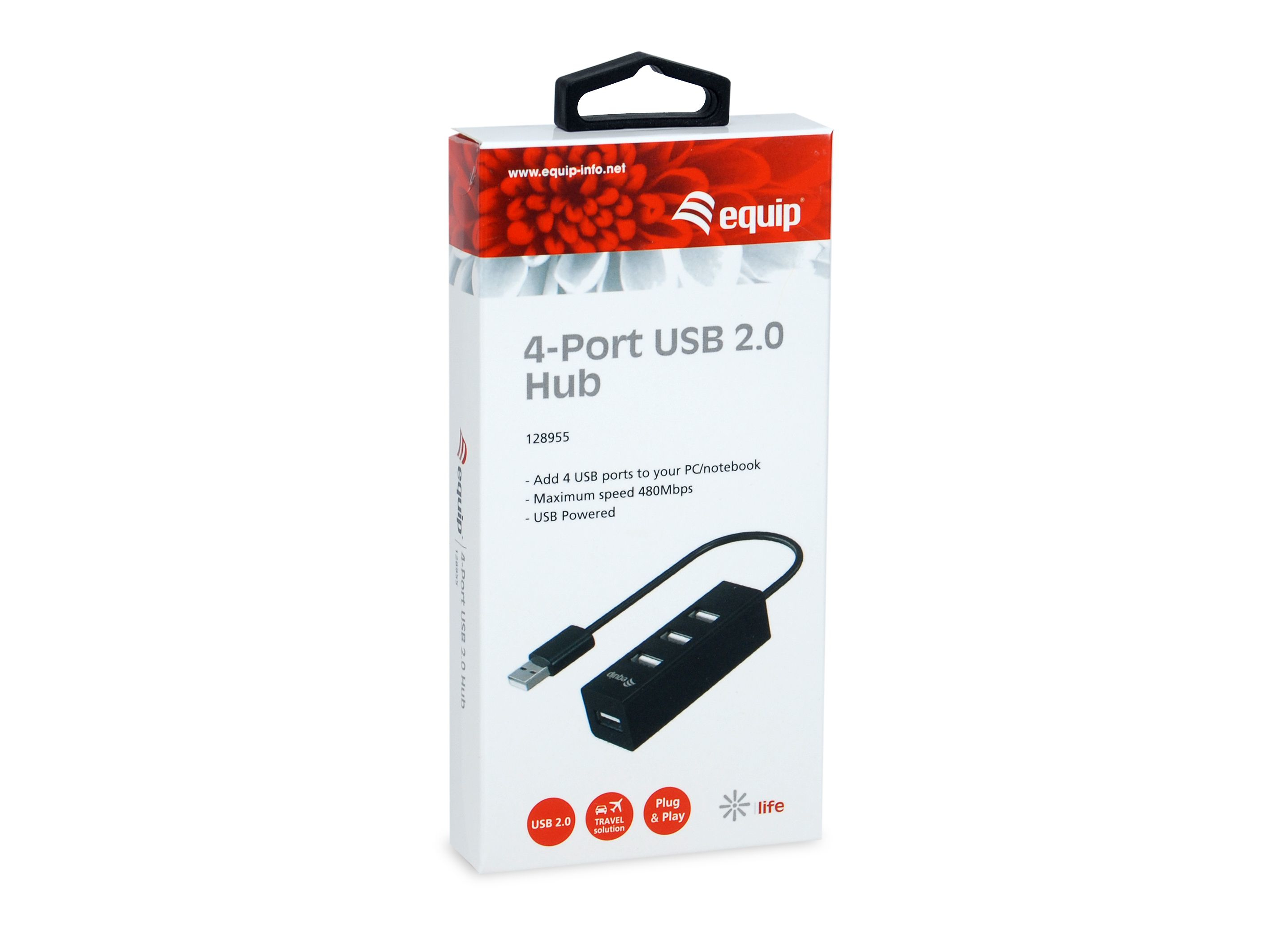 Equip 4 Port USB Hub - USB 2.0 - USB 2.0 - 480 Mbit/s - Schwarz - China - CE - RoHS, Ansicht 2