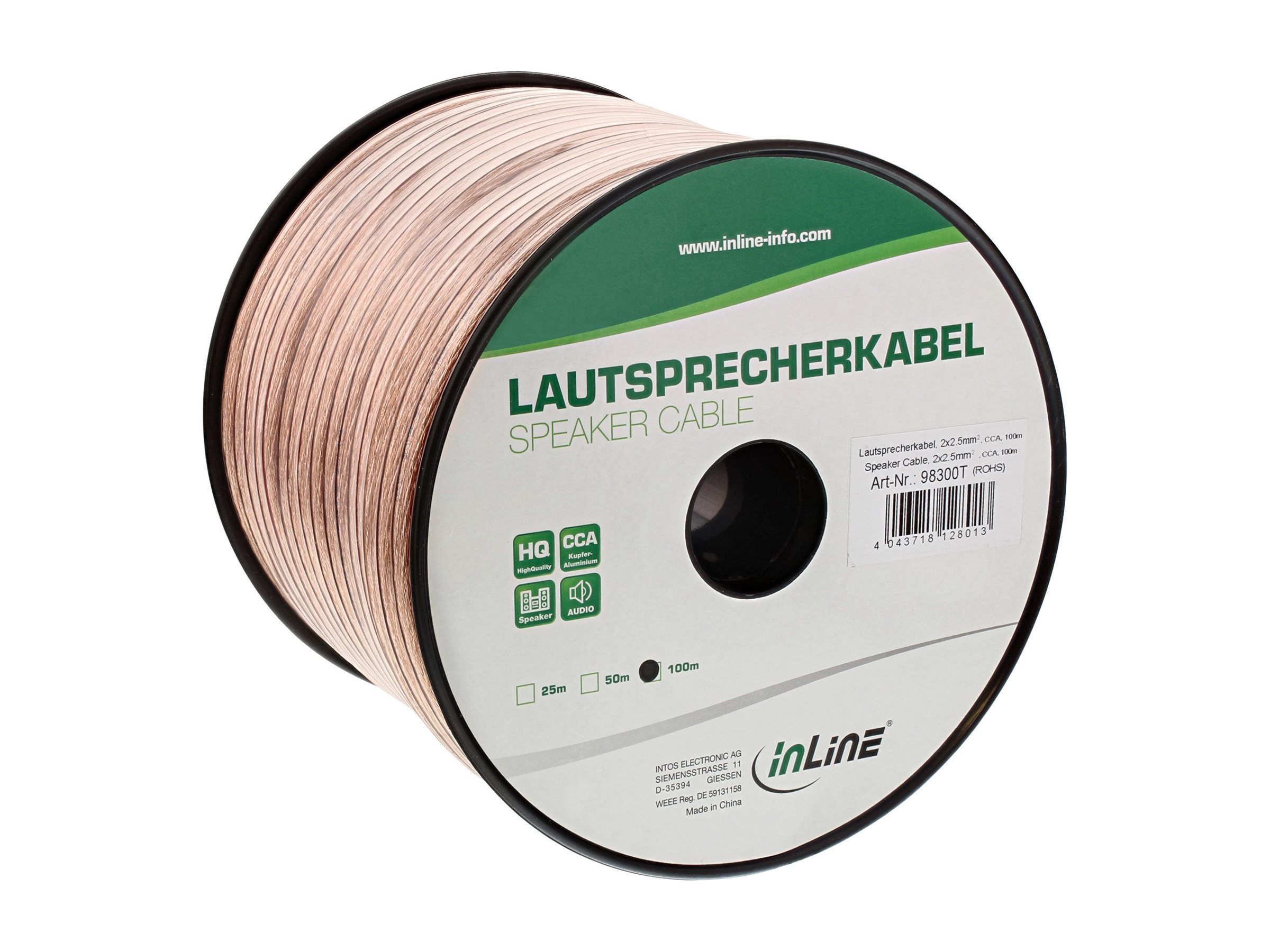 InLine Lautsprecherkabel - 2x 25mm² - CCA - transparent - 100m