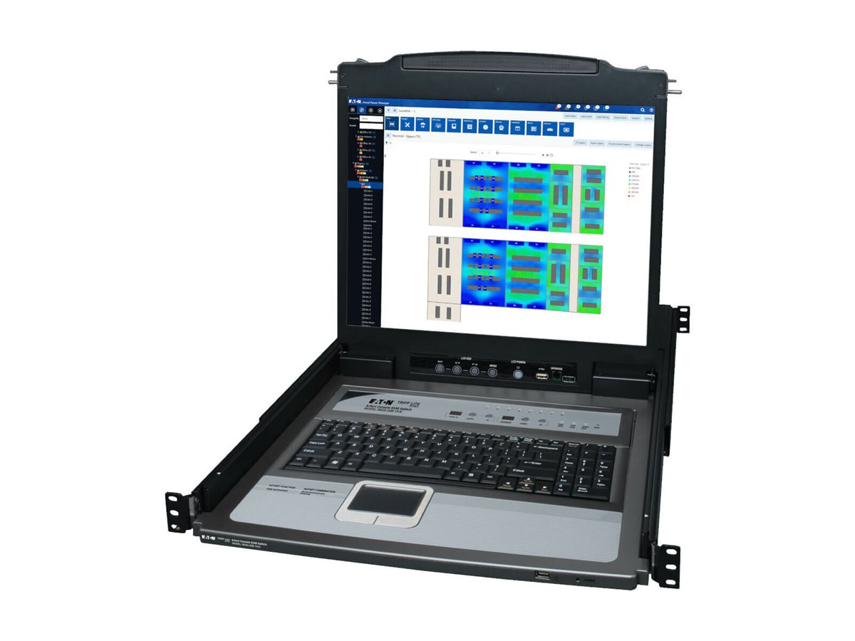 Tripp Eaton Tripp Lite Series 8-Port Rack Console KVM Switch w19 LCD & 8 PS2USB Cables 1U - KVM-Konsole mit KVM-Switch - 8 Anschlüsse - 48.3 cm (19)