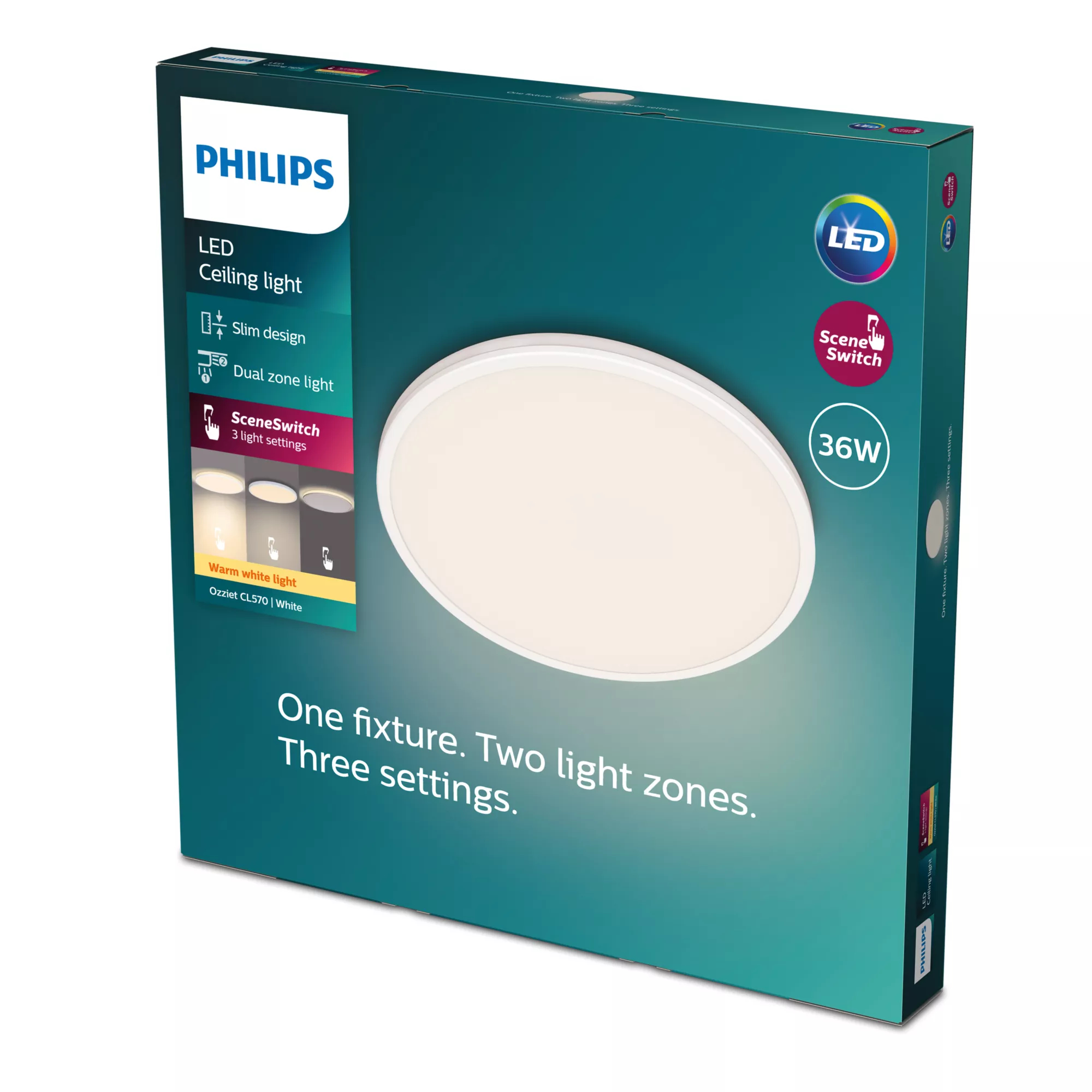 Philips Funktional Ozziet Deckenleuchte - 36 W - LED - Nicht austauschbare(s) Leuchtmittel - 2700 K - 3900 lm - Weiß, Ansicht 2