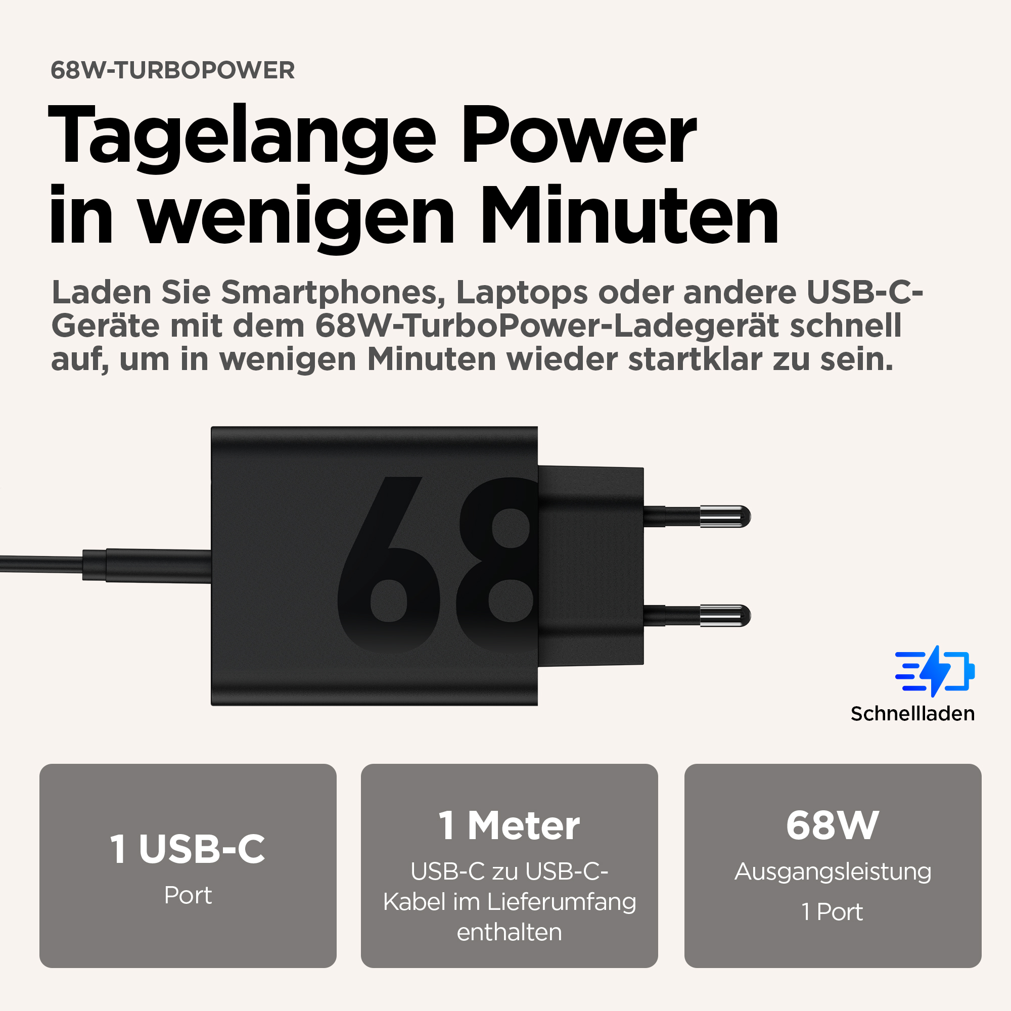 Motorola Mobility Motorola - Netzteil - 68 Watt - PD (24 pin USB-C), Ansicht 3