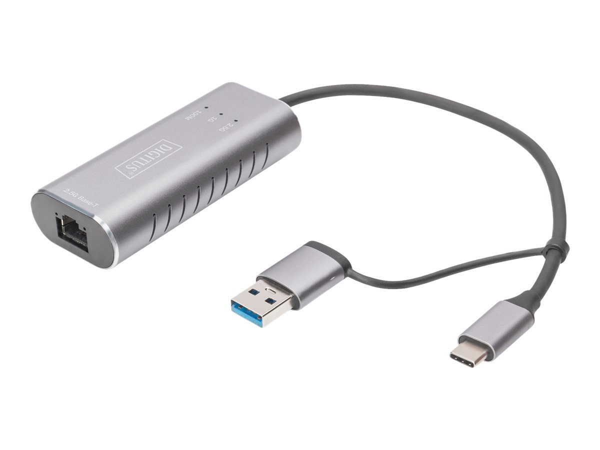 DIGITUS USB Type-C Gigabit Ethernet Adapter 2.5G, USB-C + USB A (USB3.1/3.0)