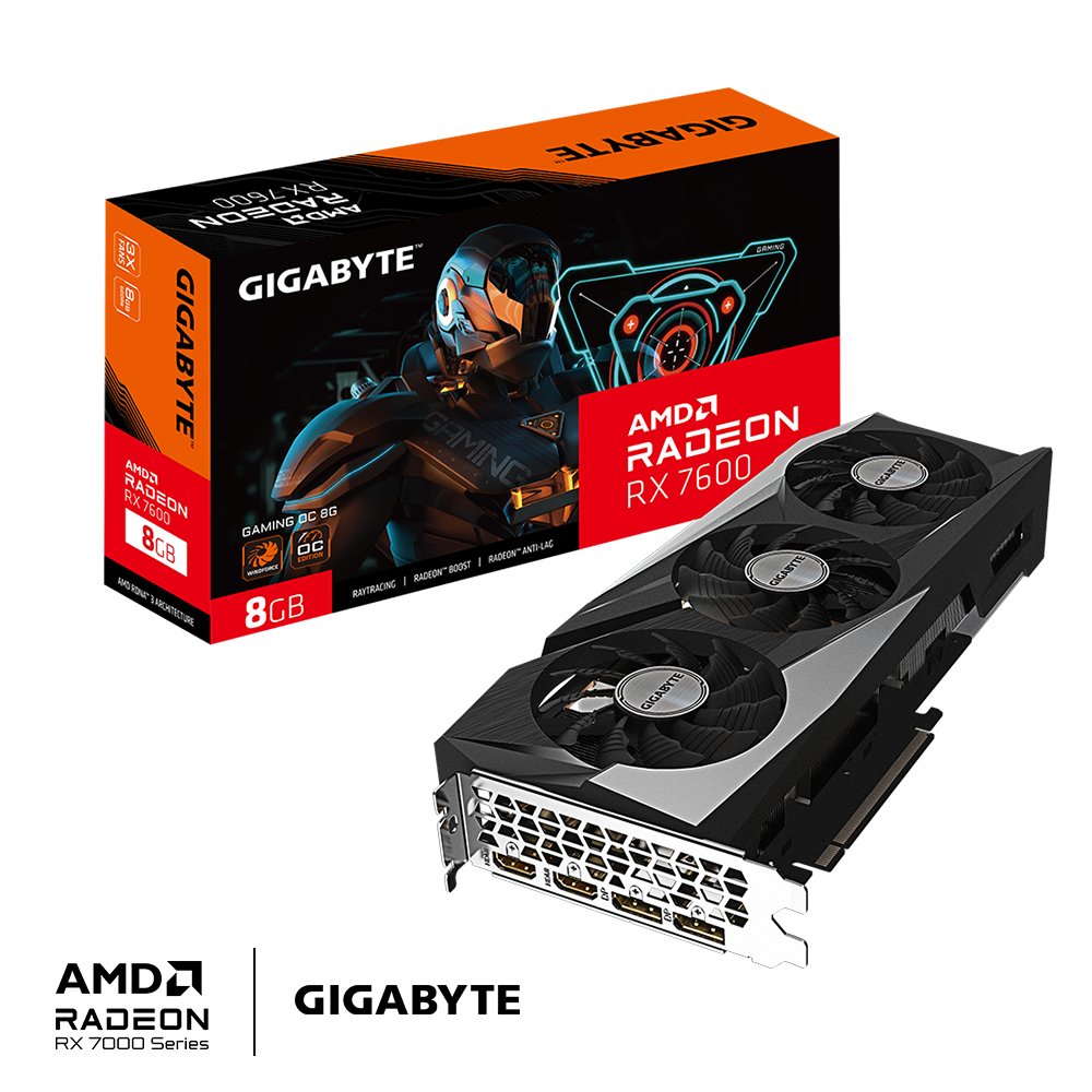 Gigabyte AMD Radeon RX 7600 Gaming OC 8GB GDDR6 Grafikkarte HDMI/DP, Ansicht 2