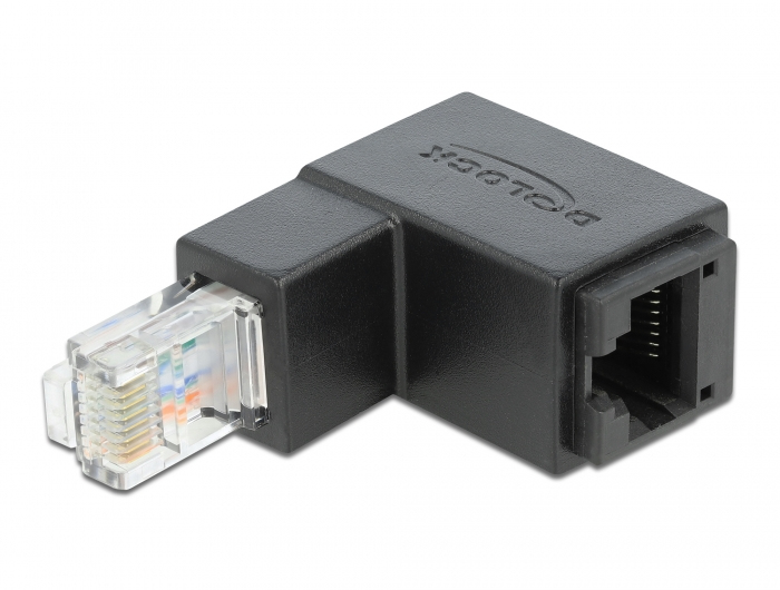 Delock Adapter RJ45 Stecker unten gewinkelt &gt; RJ45 Buchse Cat.6 UTP, RJ-45, RJ-45, Schwarz