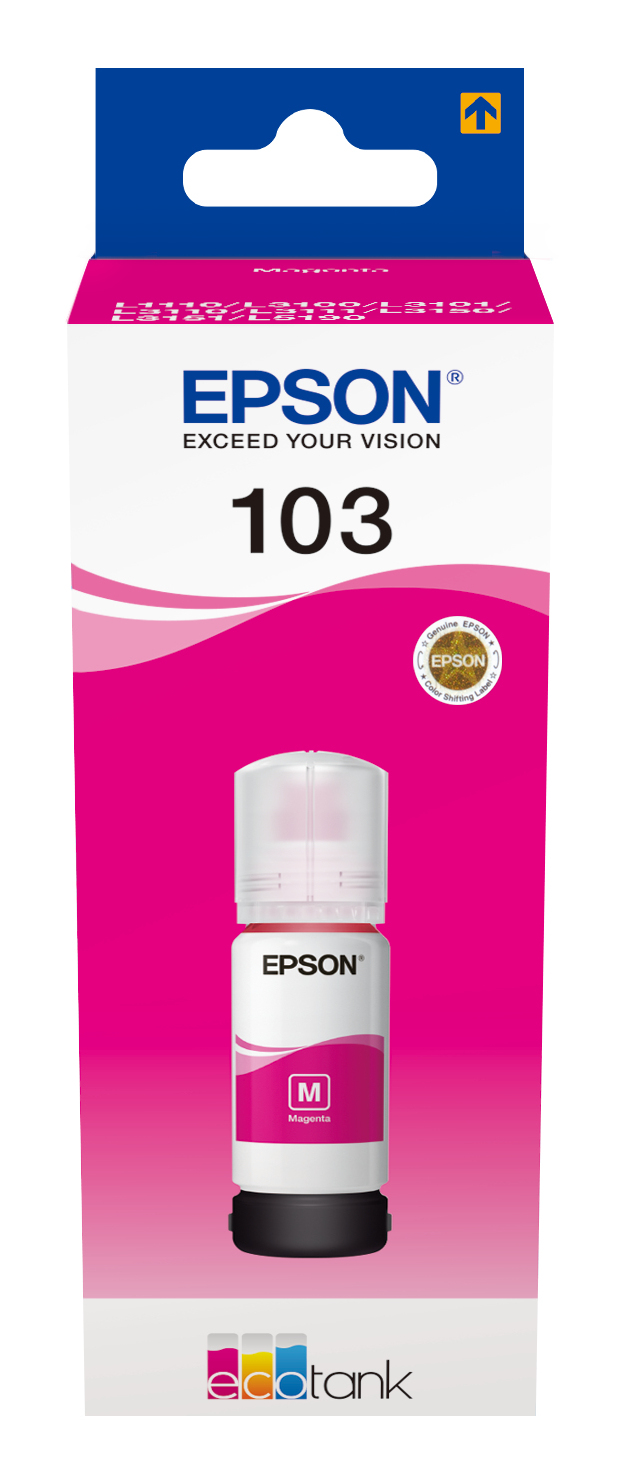 Epson 103 EcoTank Magenta ink bottle (WE), Magenta, Epson, Epson L5190 / L3156 / L3151 / L3150 / EcoTank L3110, 65 ml, Tintenstrahl, Indonesien